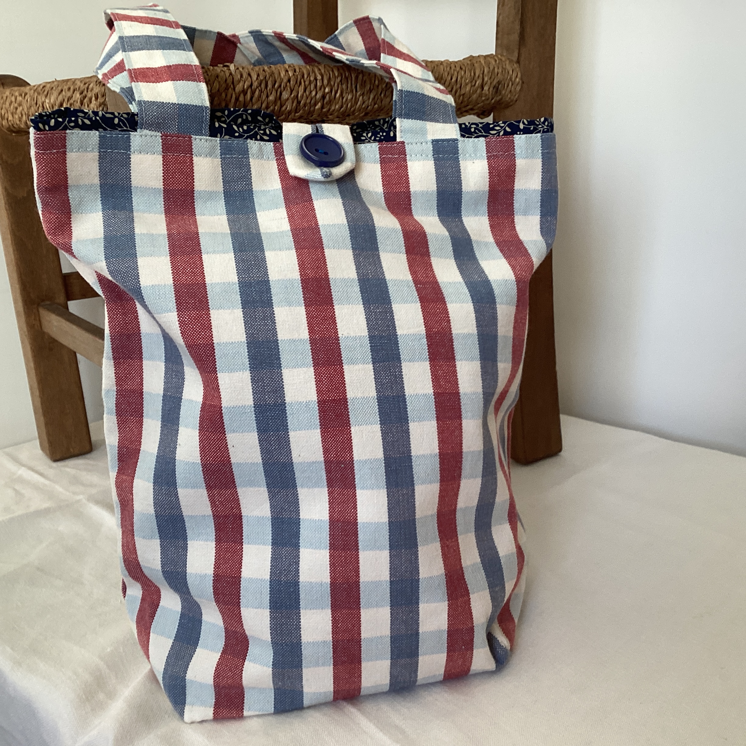 Tote Bag - red and blue check