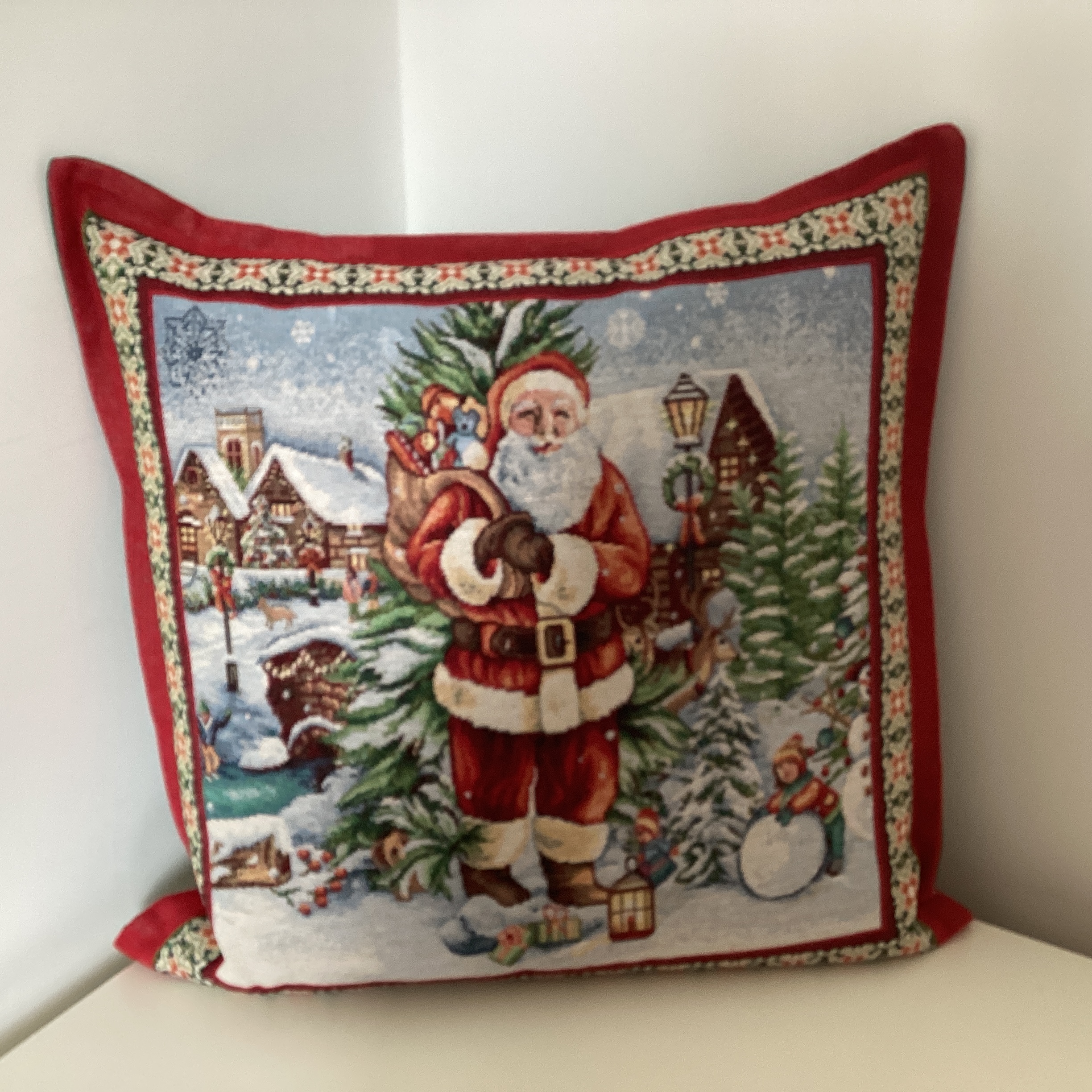 Christmas Cushion - Father Christmas in winter scene