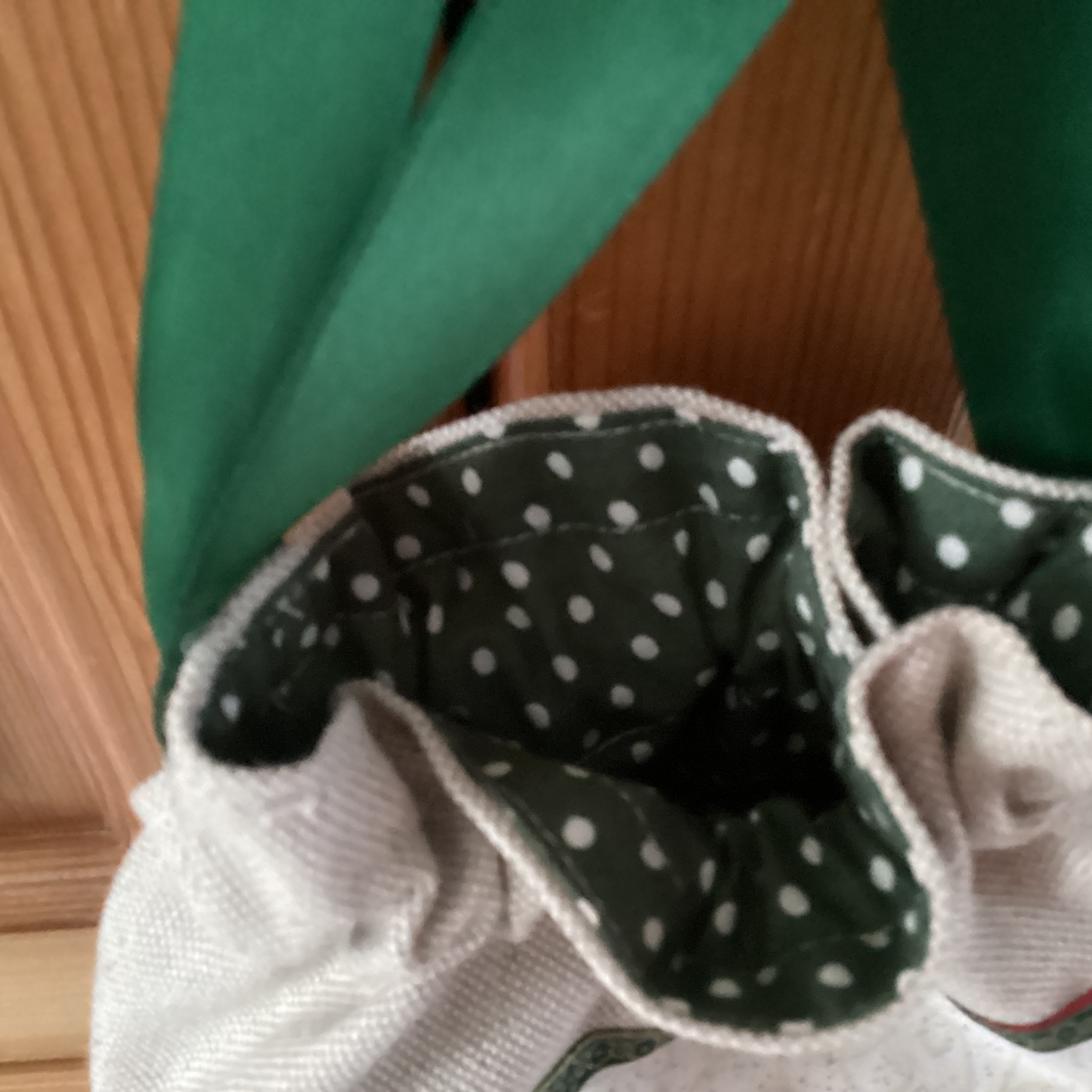 Christmas Gift Bag - beige linen with bird on a fir branch print