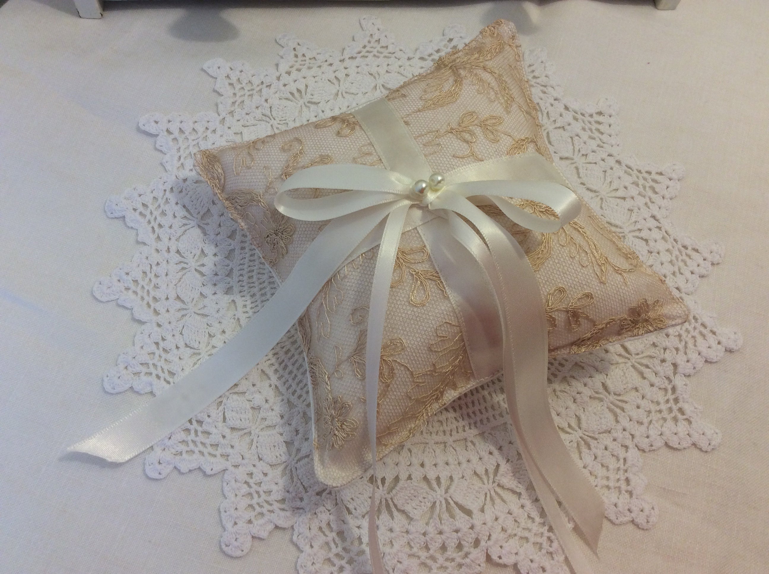 Wedding Pillow - gold lace