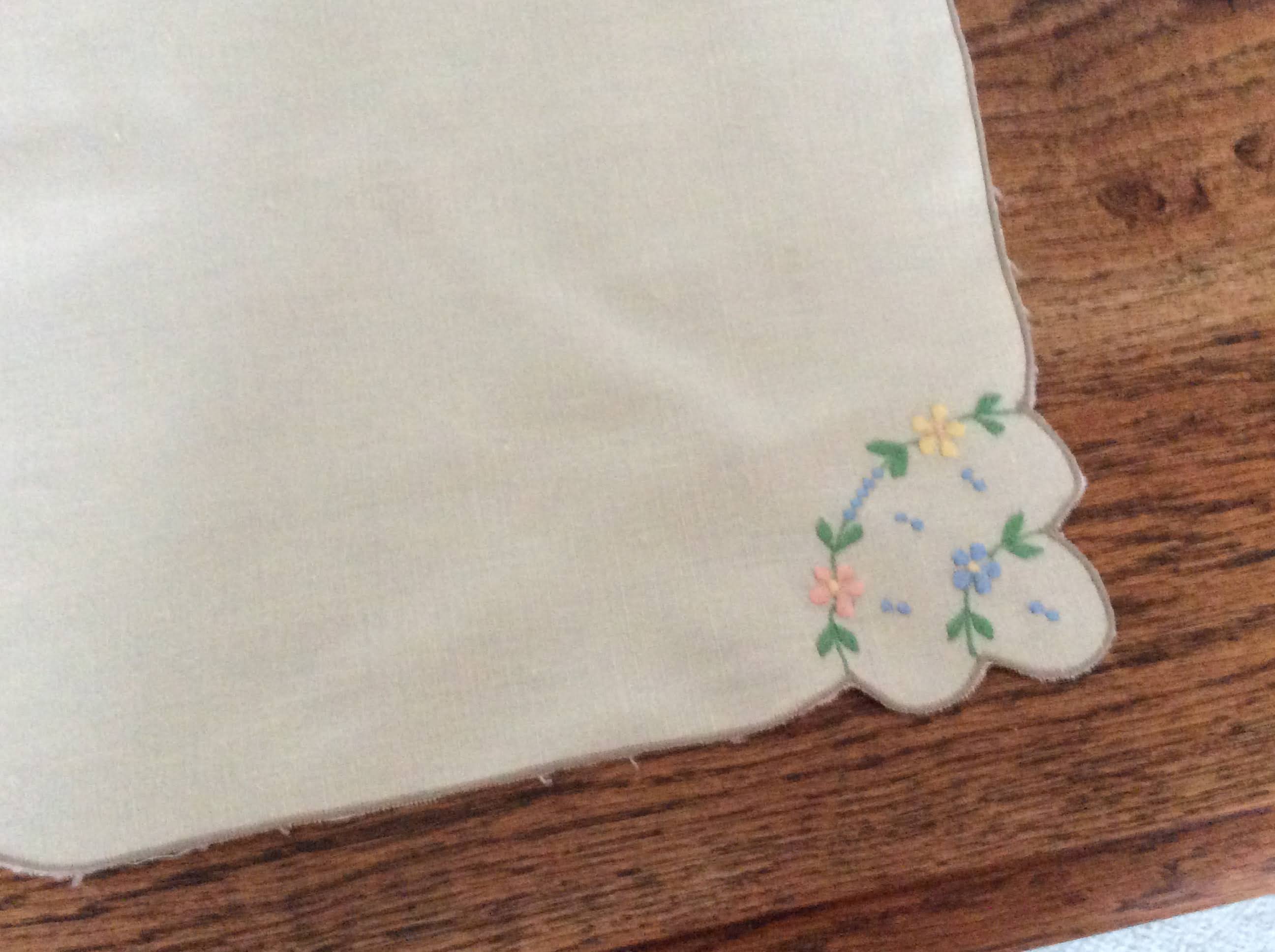 Embroidered Tray Cloth - pale flowers