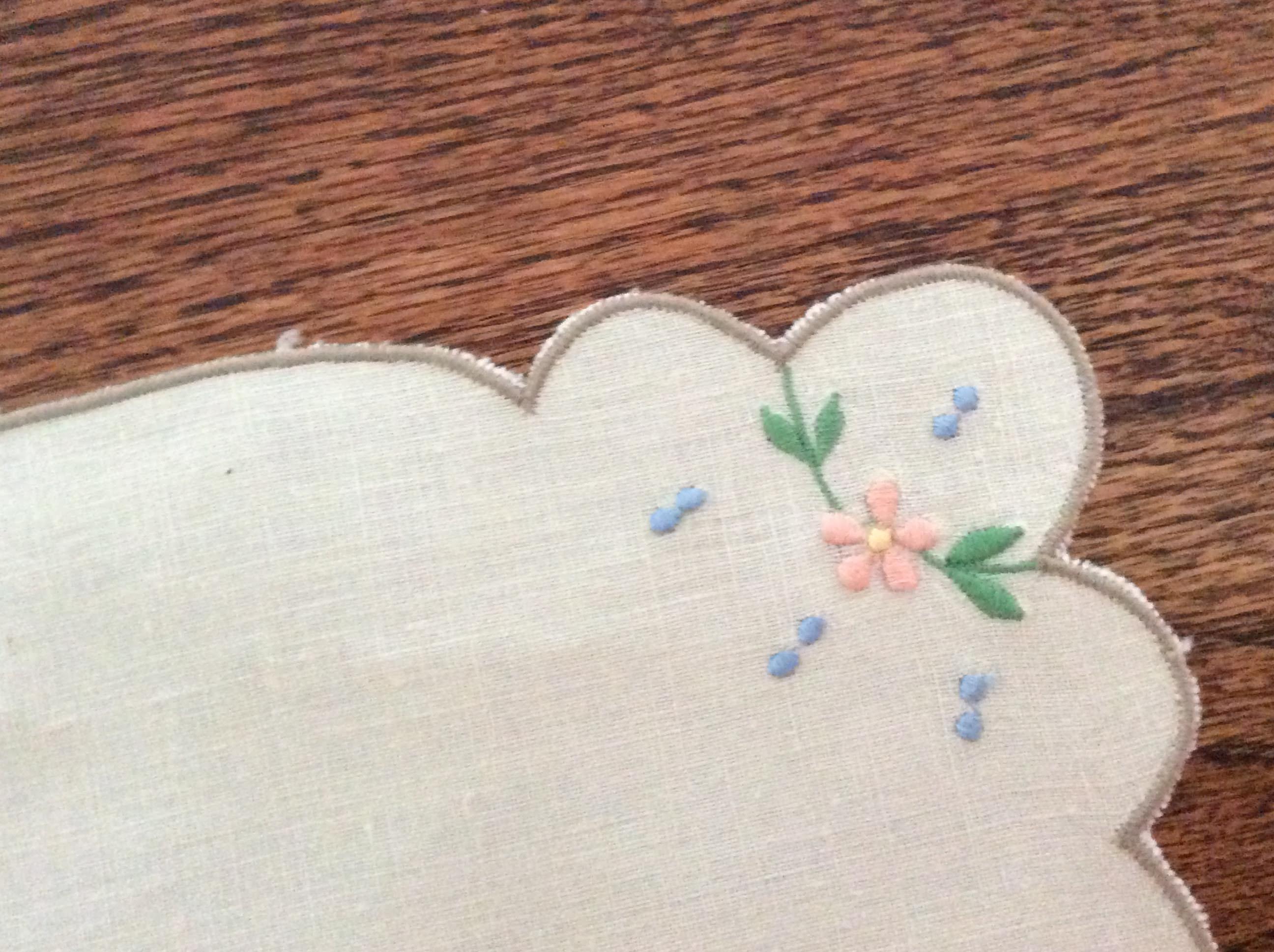 Embroidered Tray Cloth - pale flowers