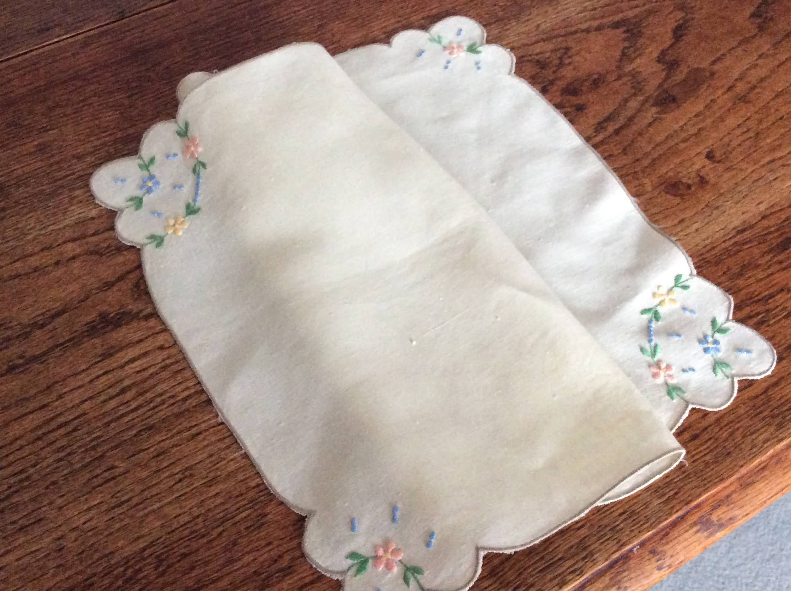 Embroidered Tray Cloth - pale flowers