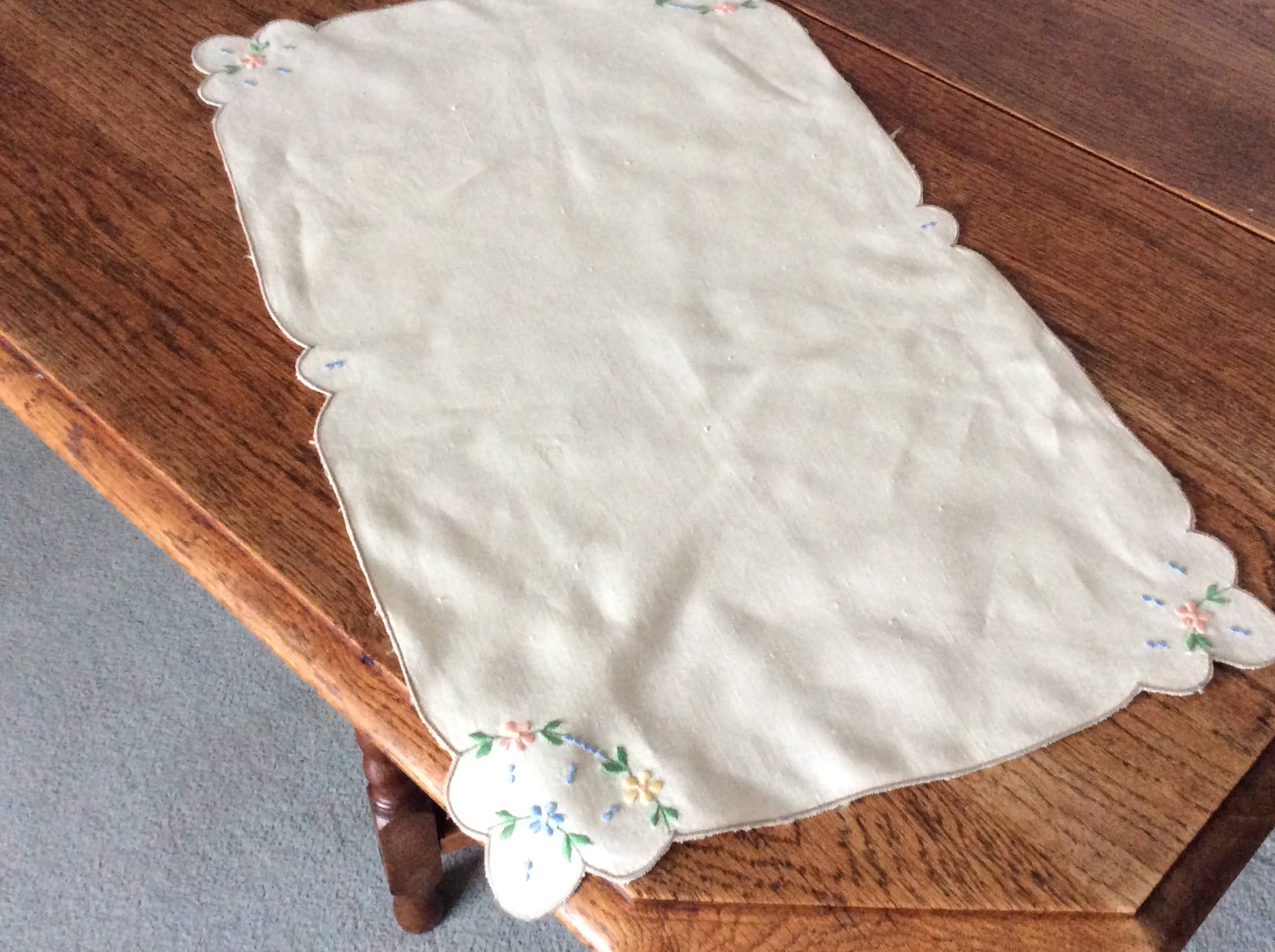 Embroidered Tray Cloth - pale flowers