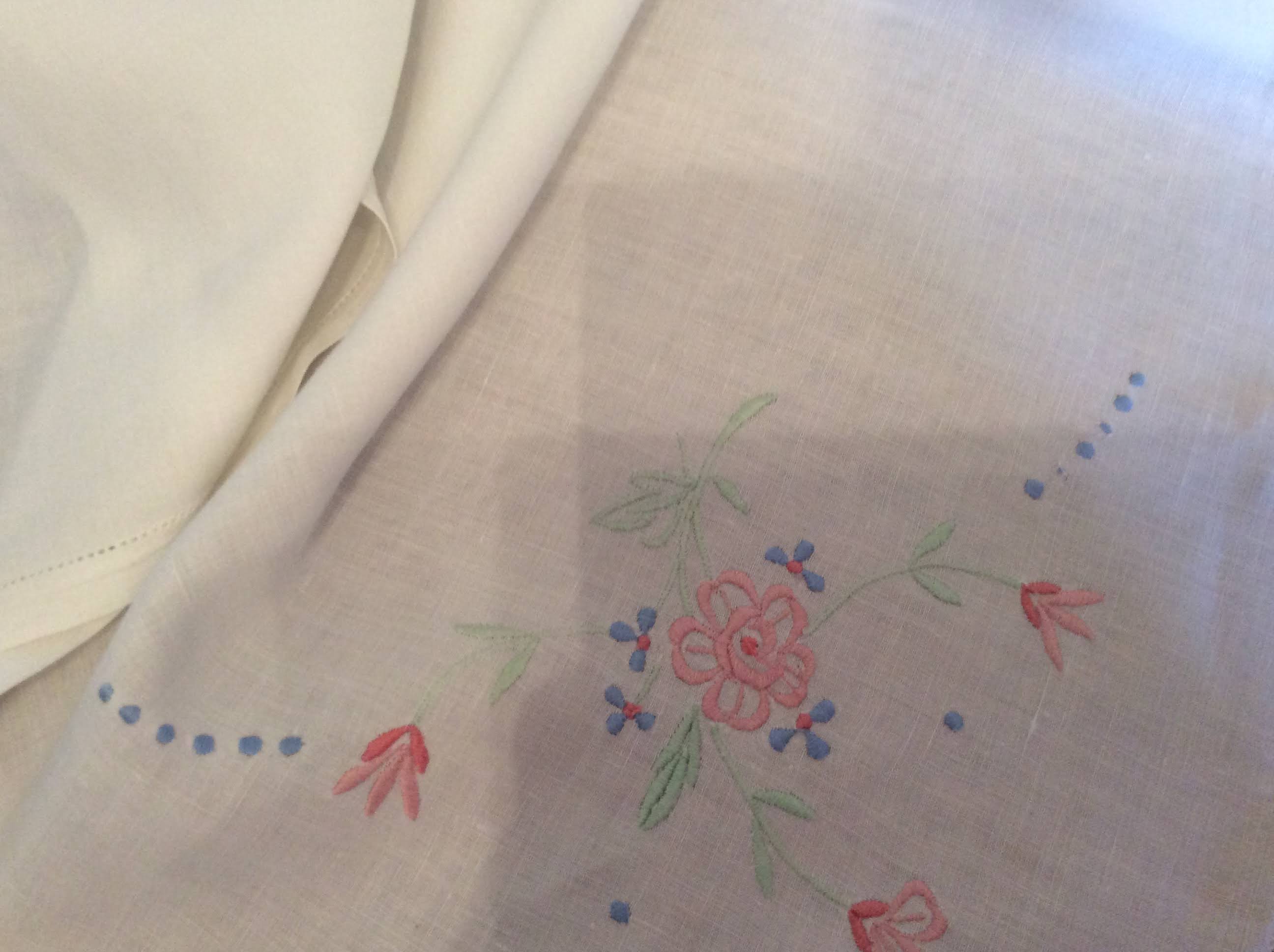 Vintage Table Cloth - pink flowers