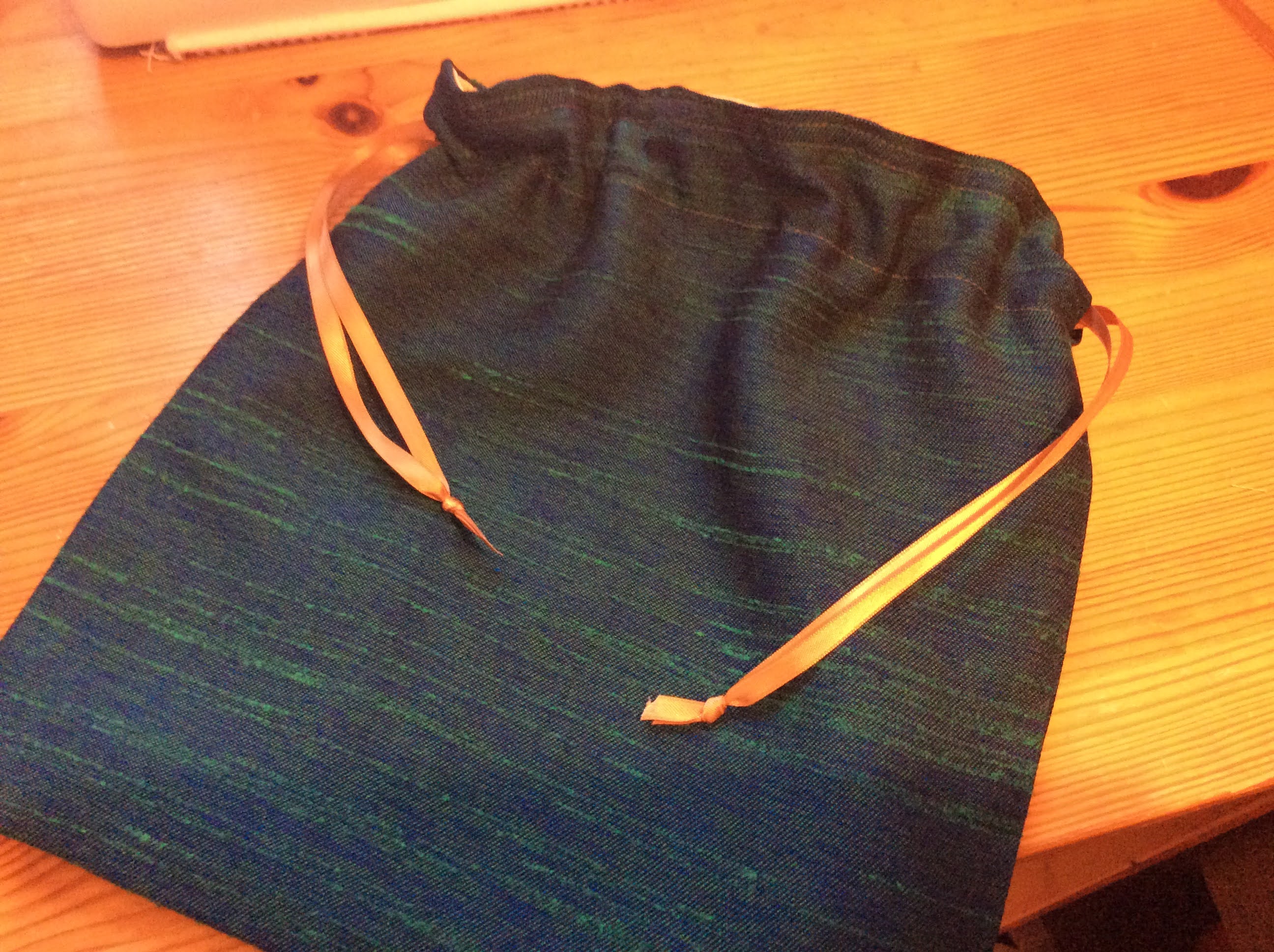 Drawstring Bag - turquoise and gold