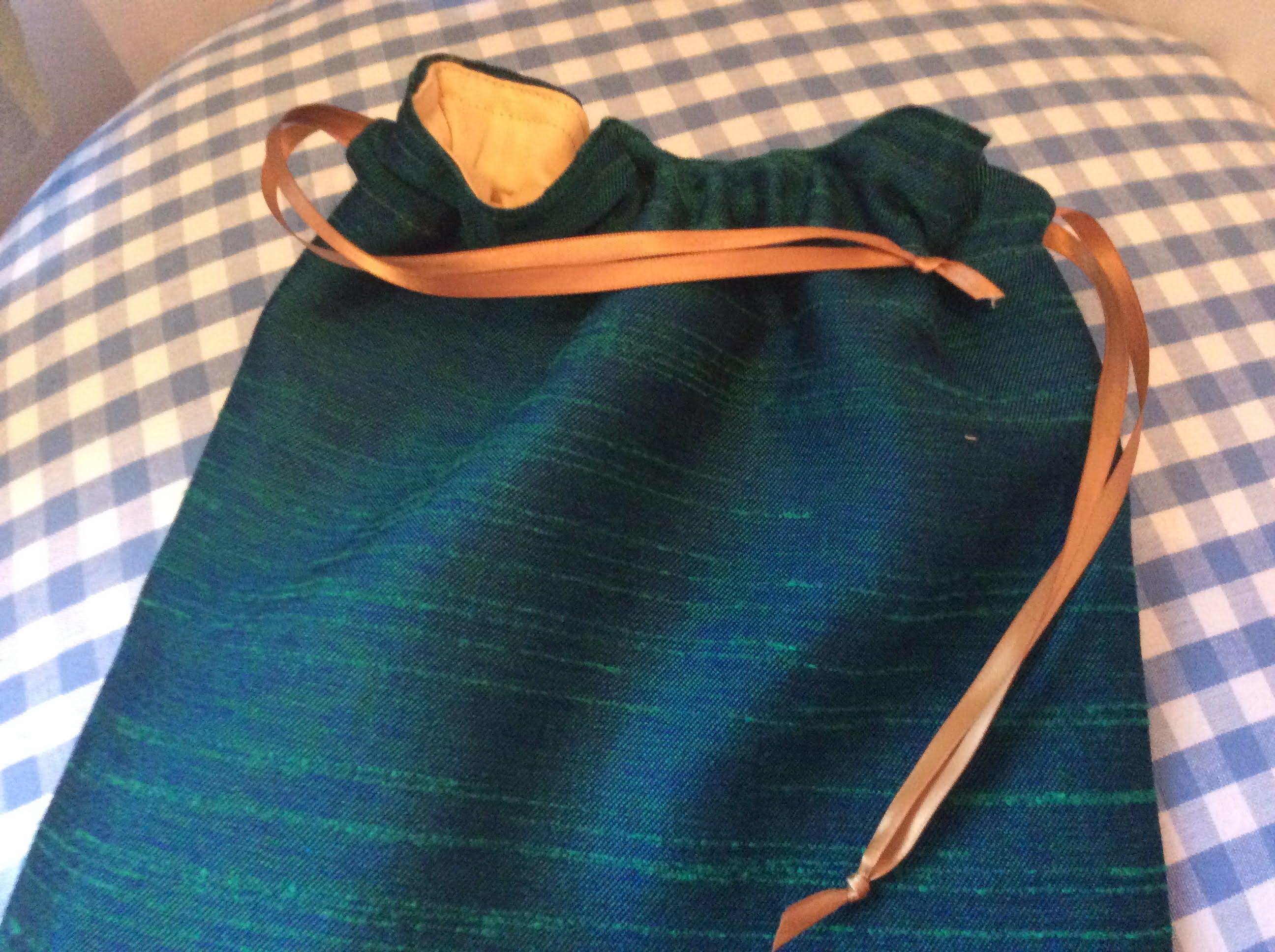 Drawstring Bag - turquoise and gold