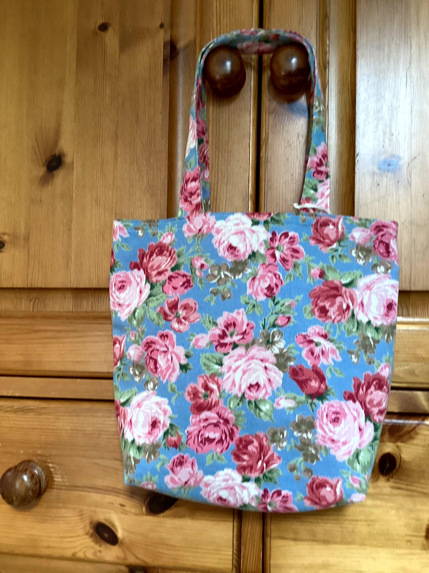 Handheld Bag - denim with flowers