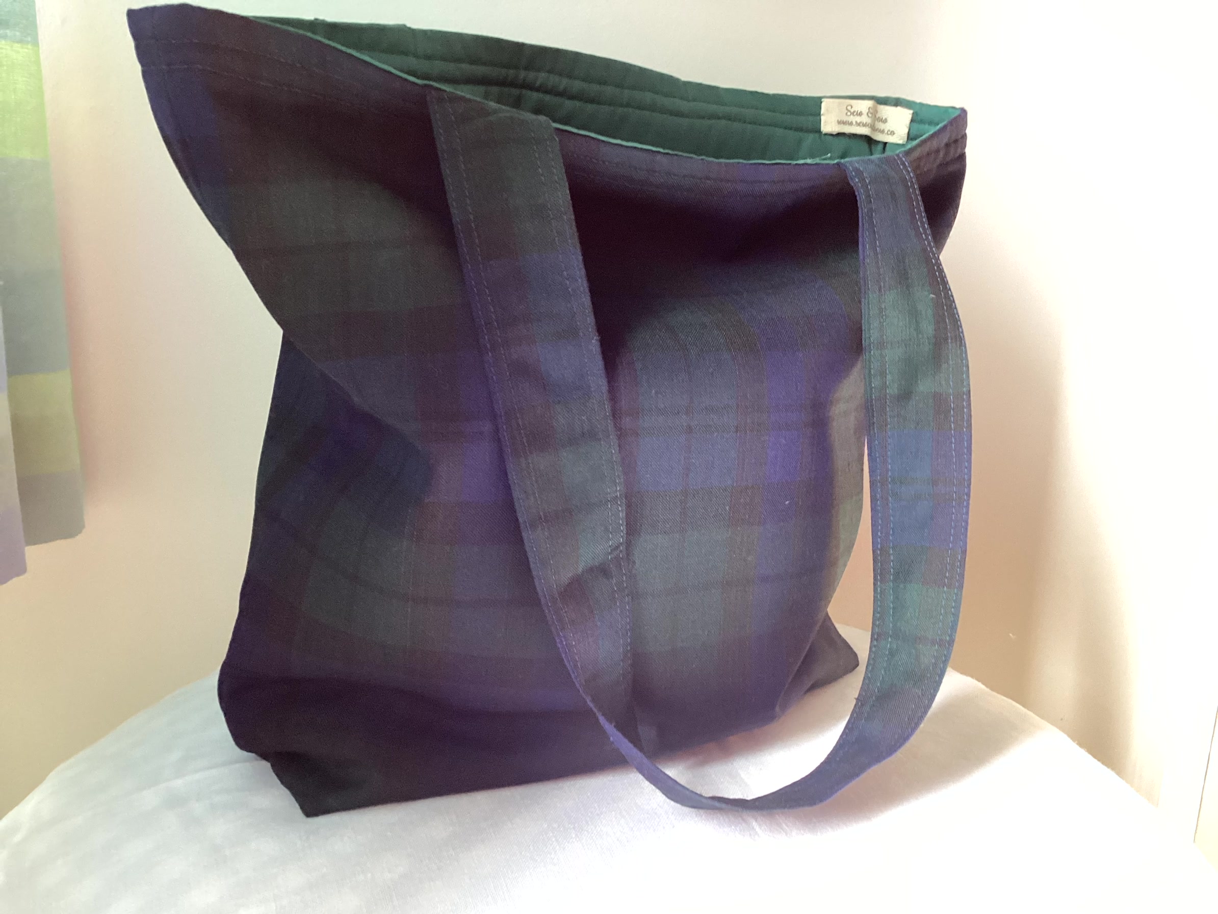 Tote Bag - dark green and blue tartan