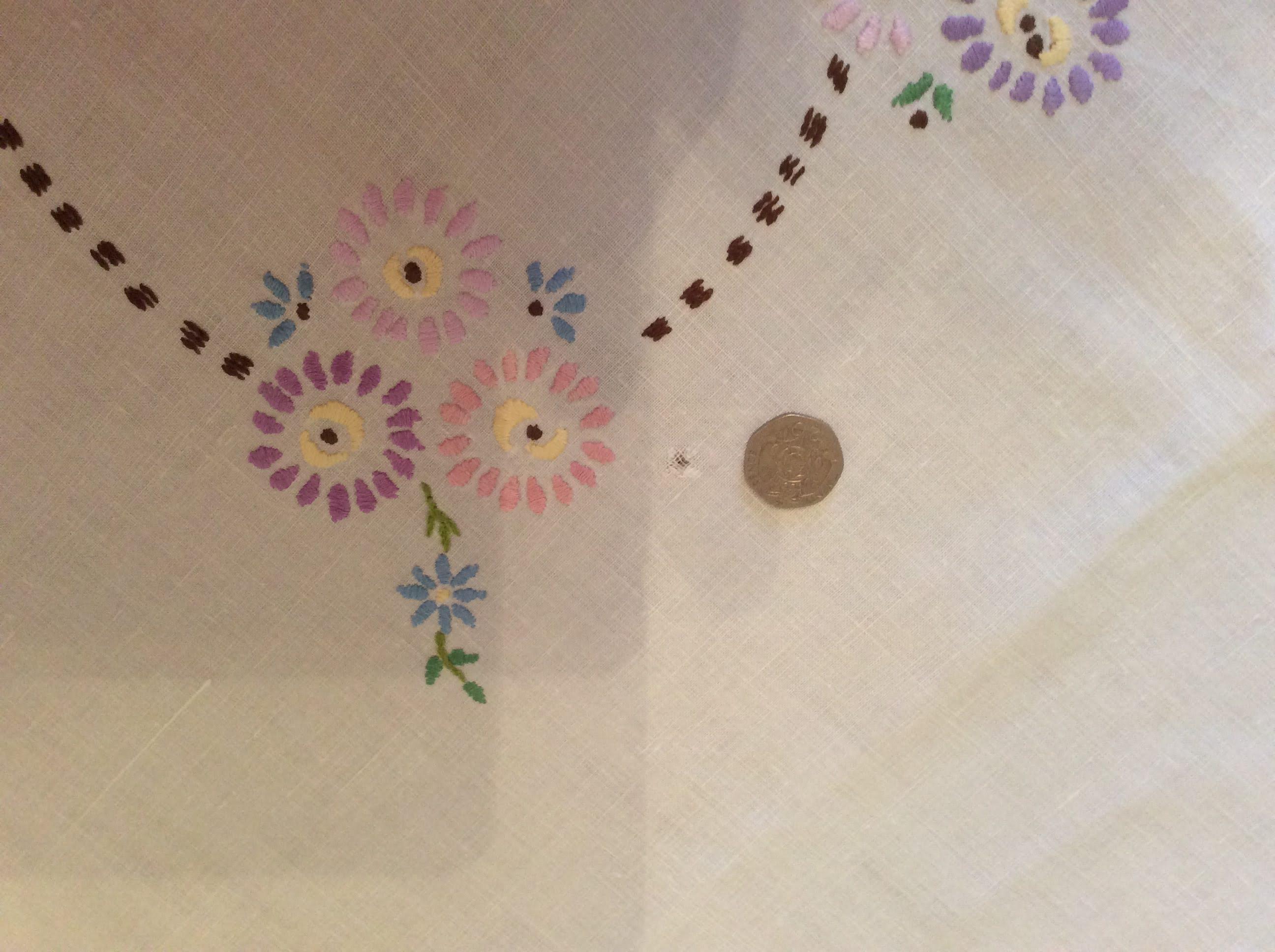 Vintage Table Cloth - pale embroidered flowers