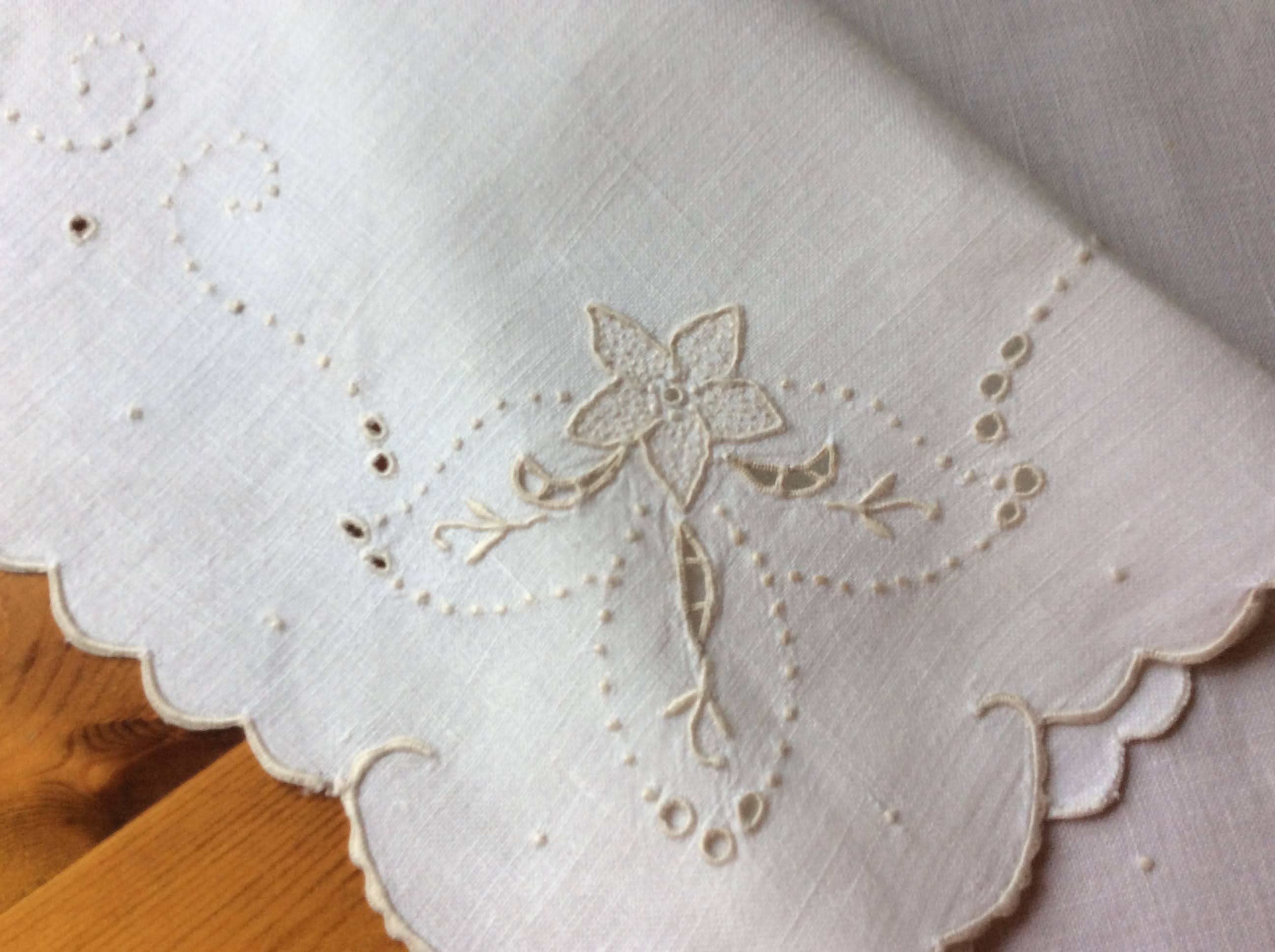 Embroidered Tray Cloth - beige flowers