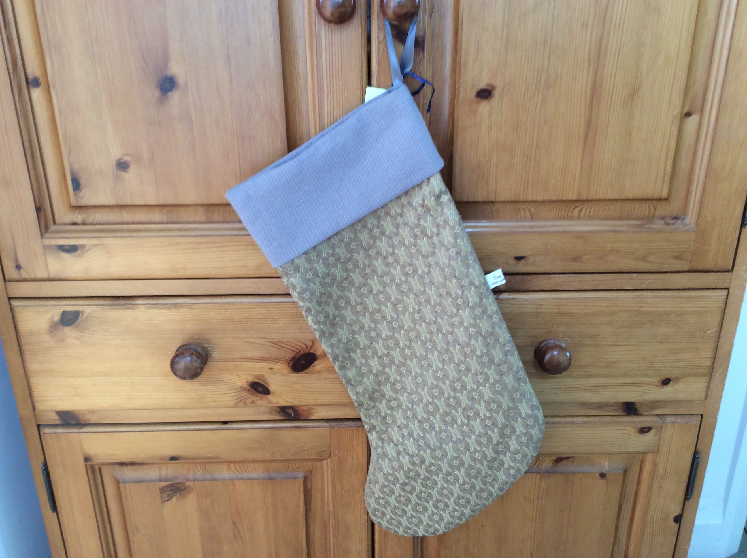 Christmas Stocking - gold brocade with grey cuff