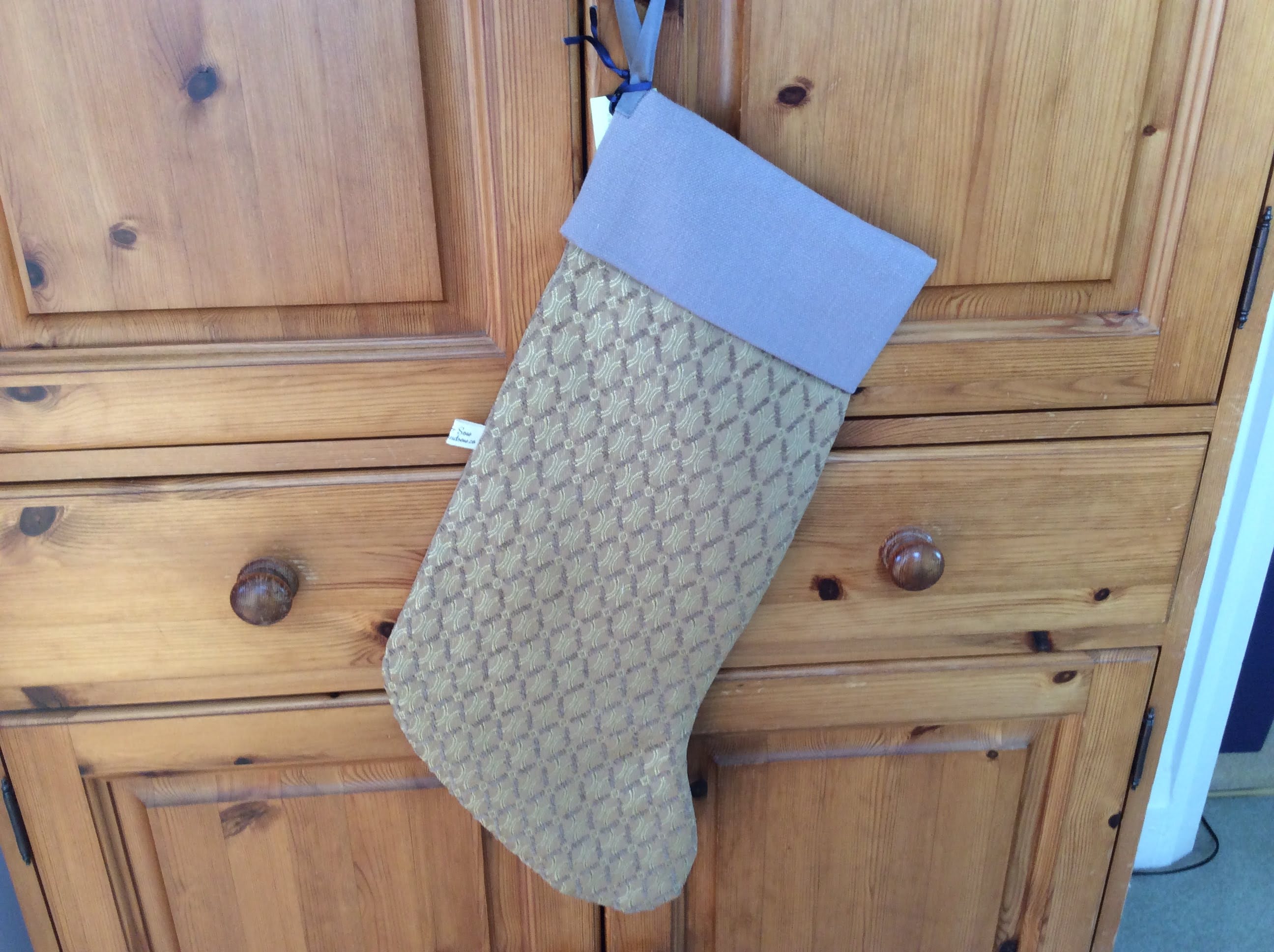 Christmas Stocking - gold brocade with grey cuff