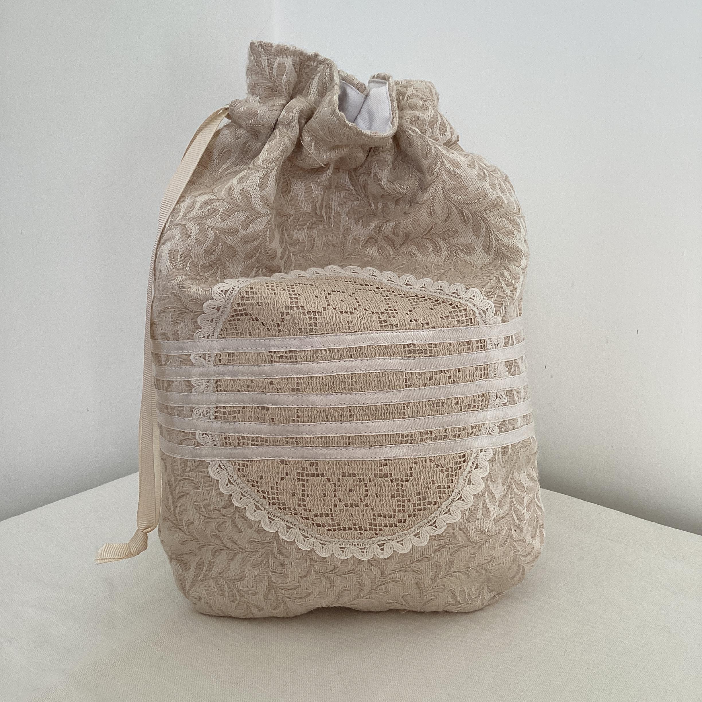 Drawstring Bag - brocade and lace
