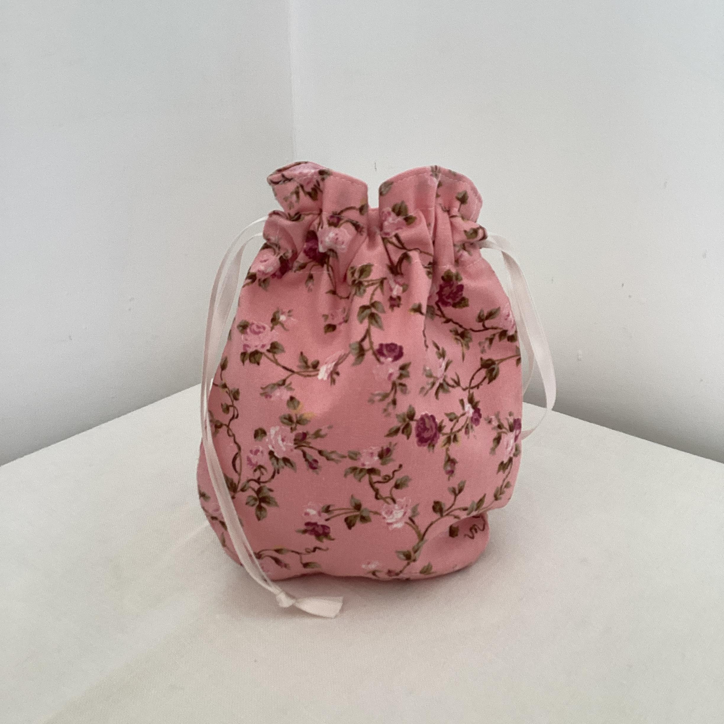 Drawstring Bag - pink ditsy flowers