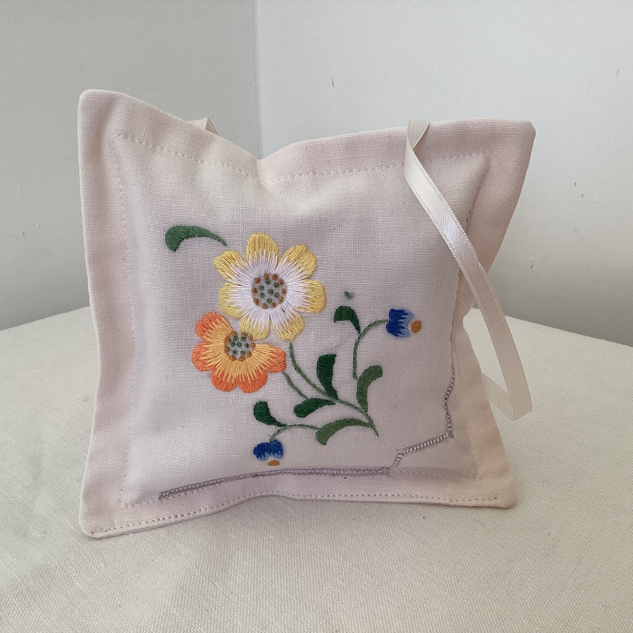 Lavender Bag - vintage embroidery orange and yellow flowers