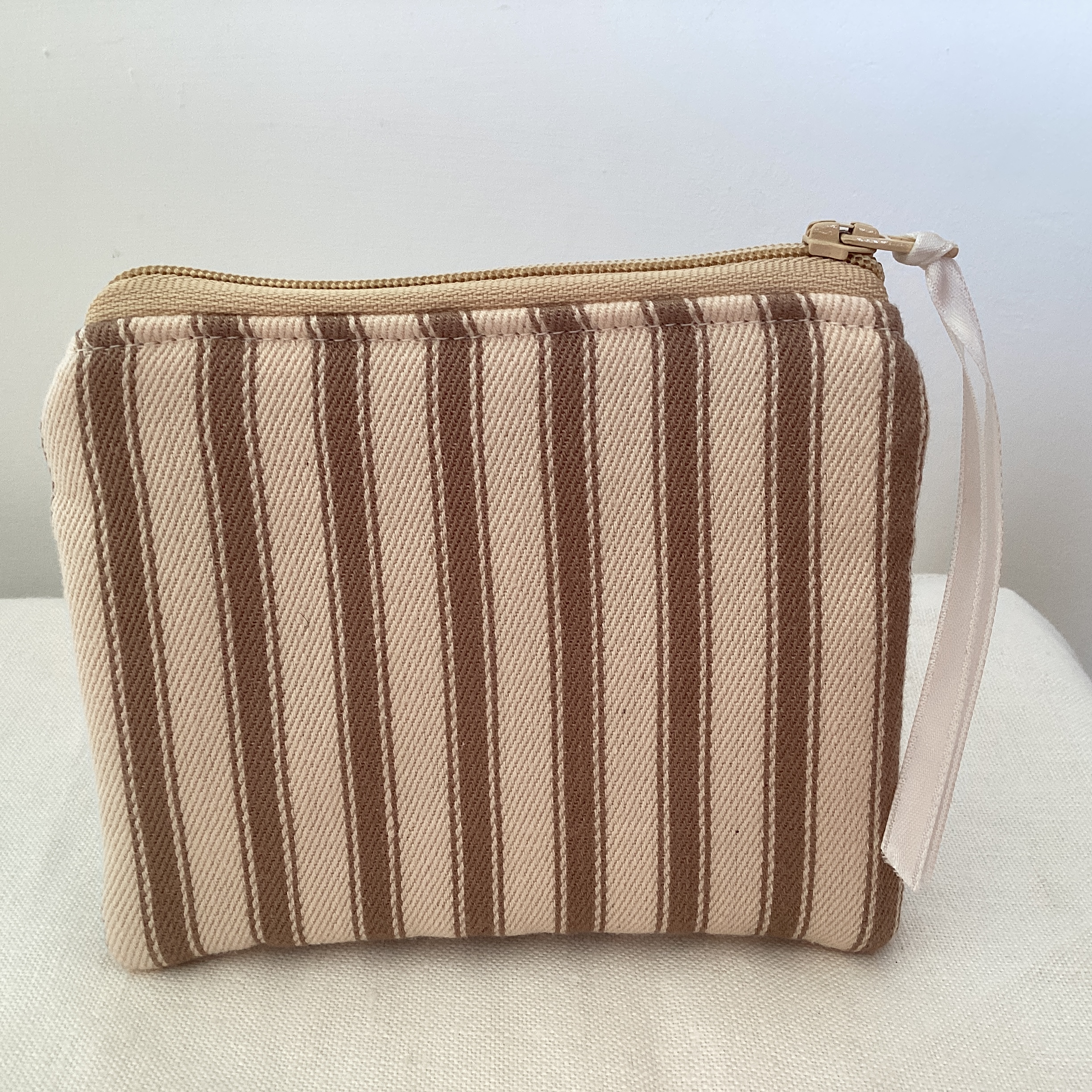 Zipped Coin Purse - beige and cream stripe