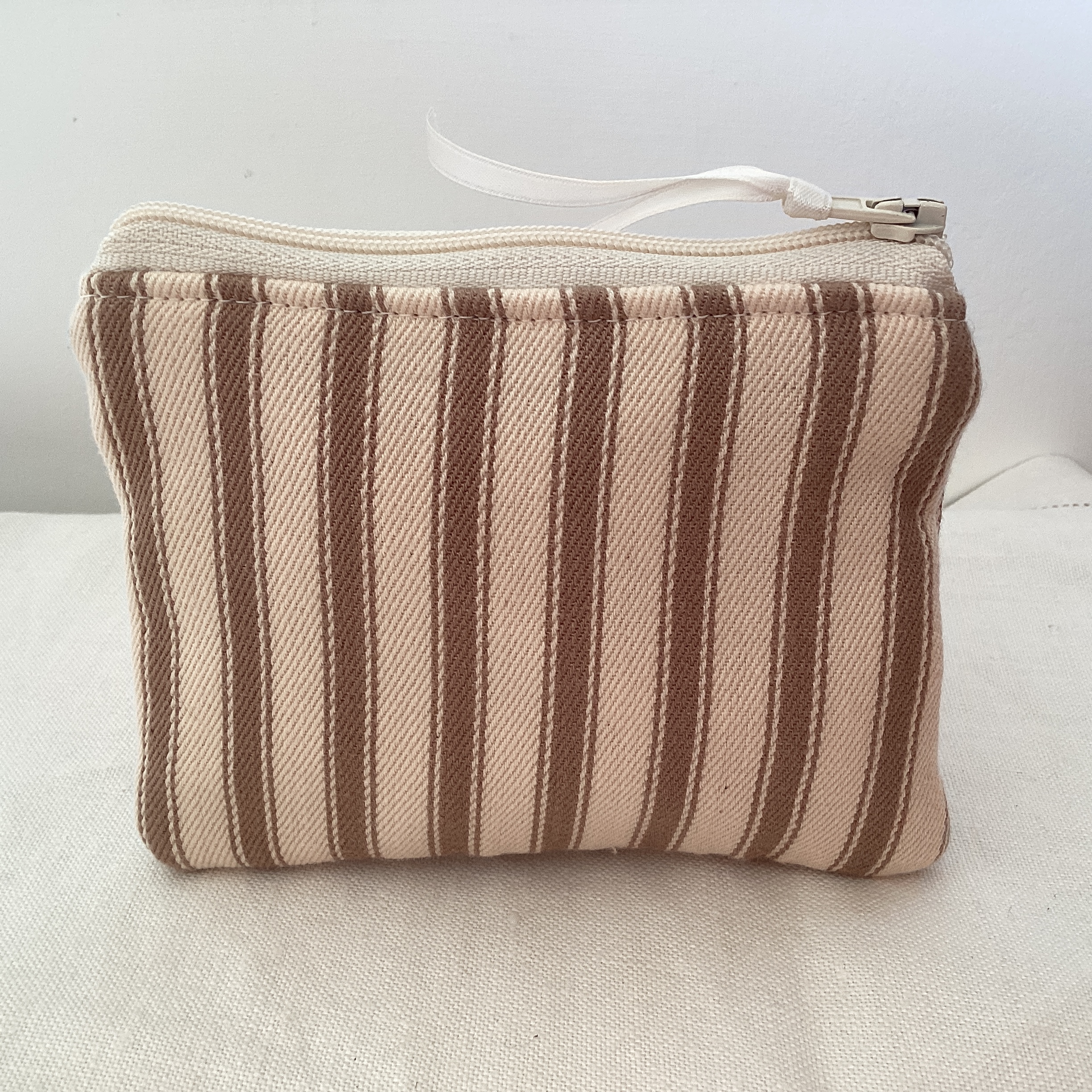 Zipped Coin Purse - beige and cream stripe