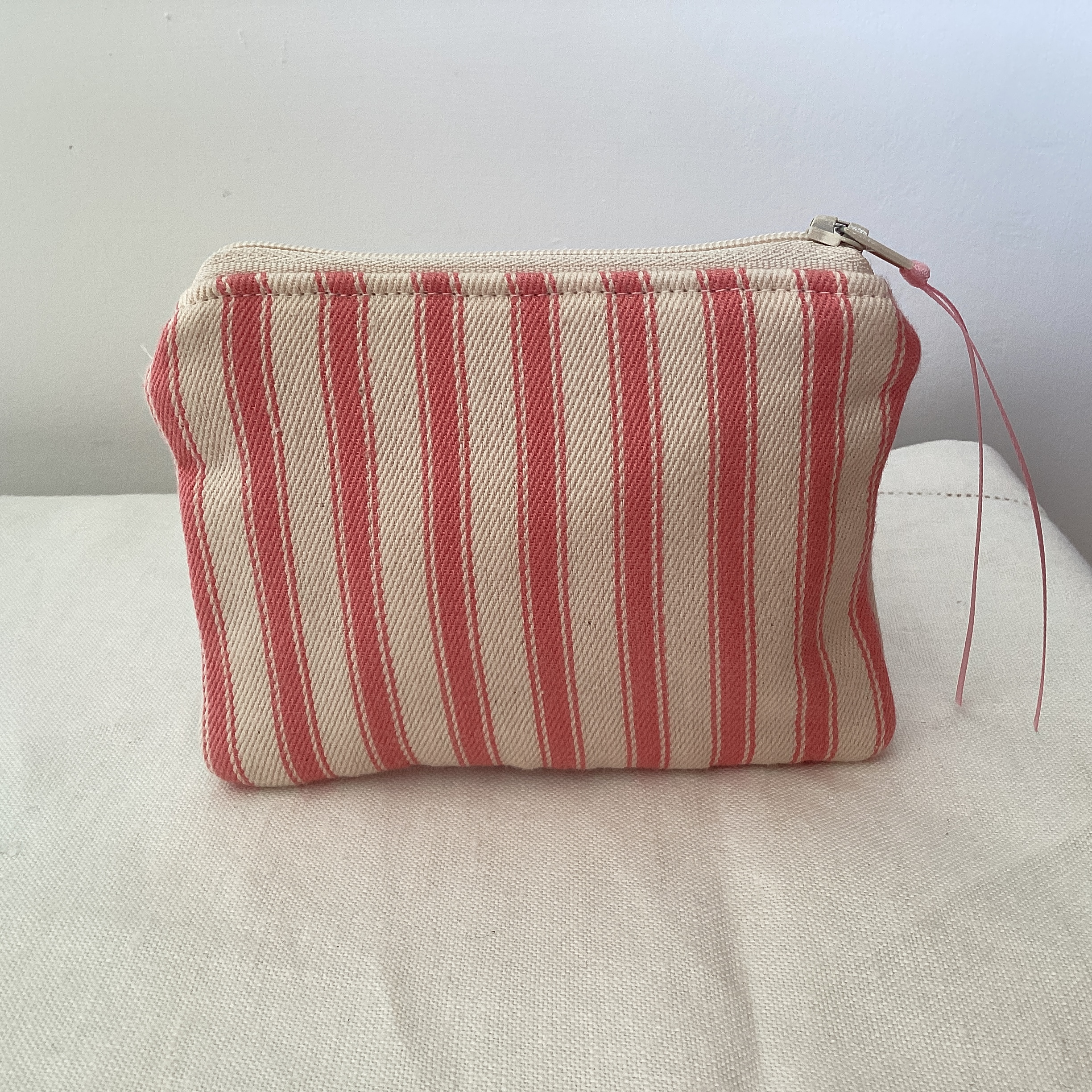 Zipped Coin Purse - pink and cream stripe