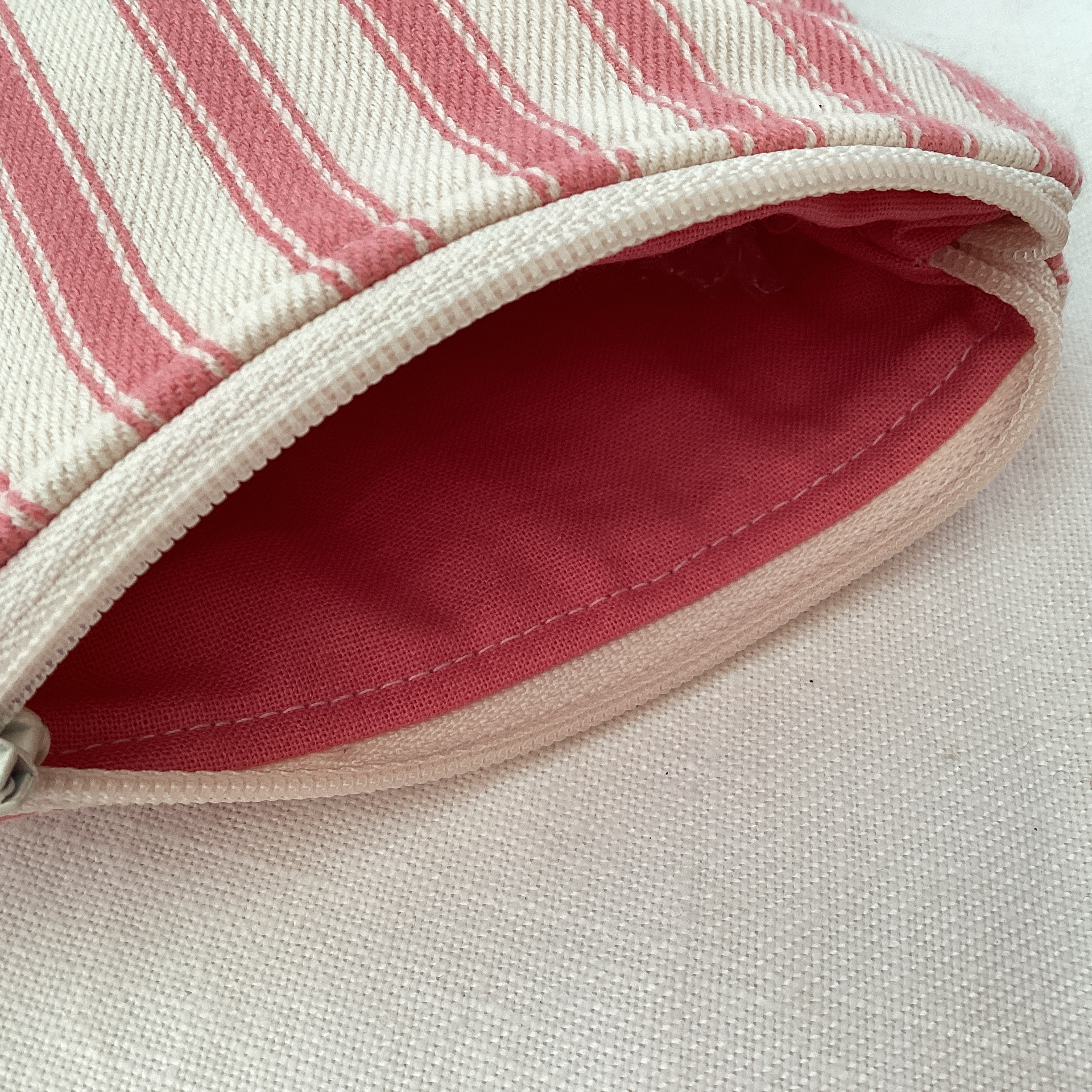 Zipped Coin Purse - pink and cream stripe