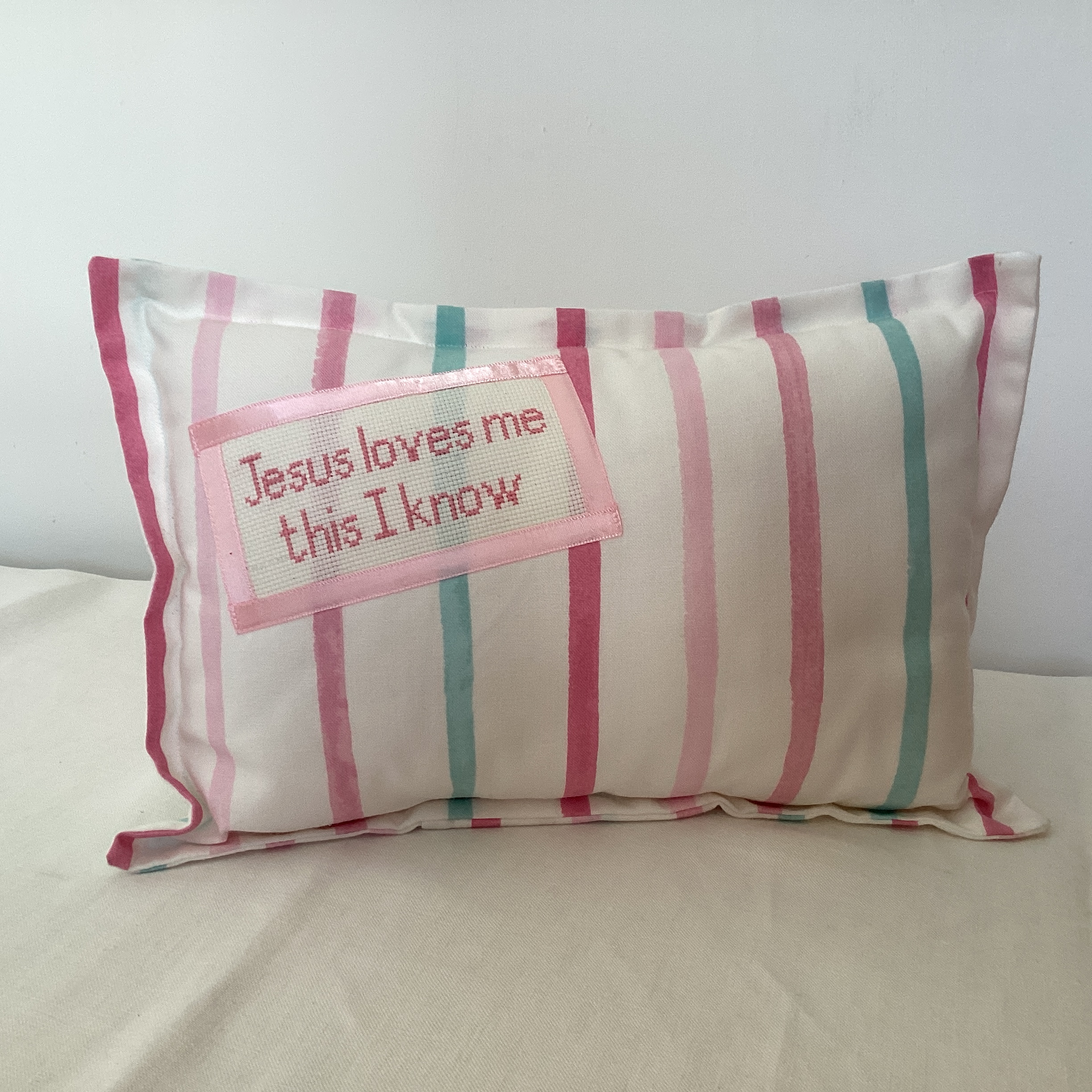 Neck Pillow - Jesus Loves Me pink stripe