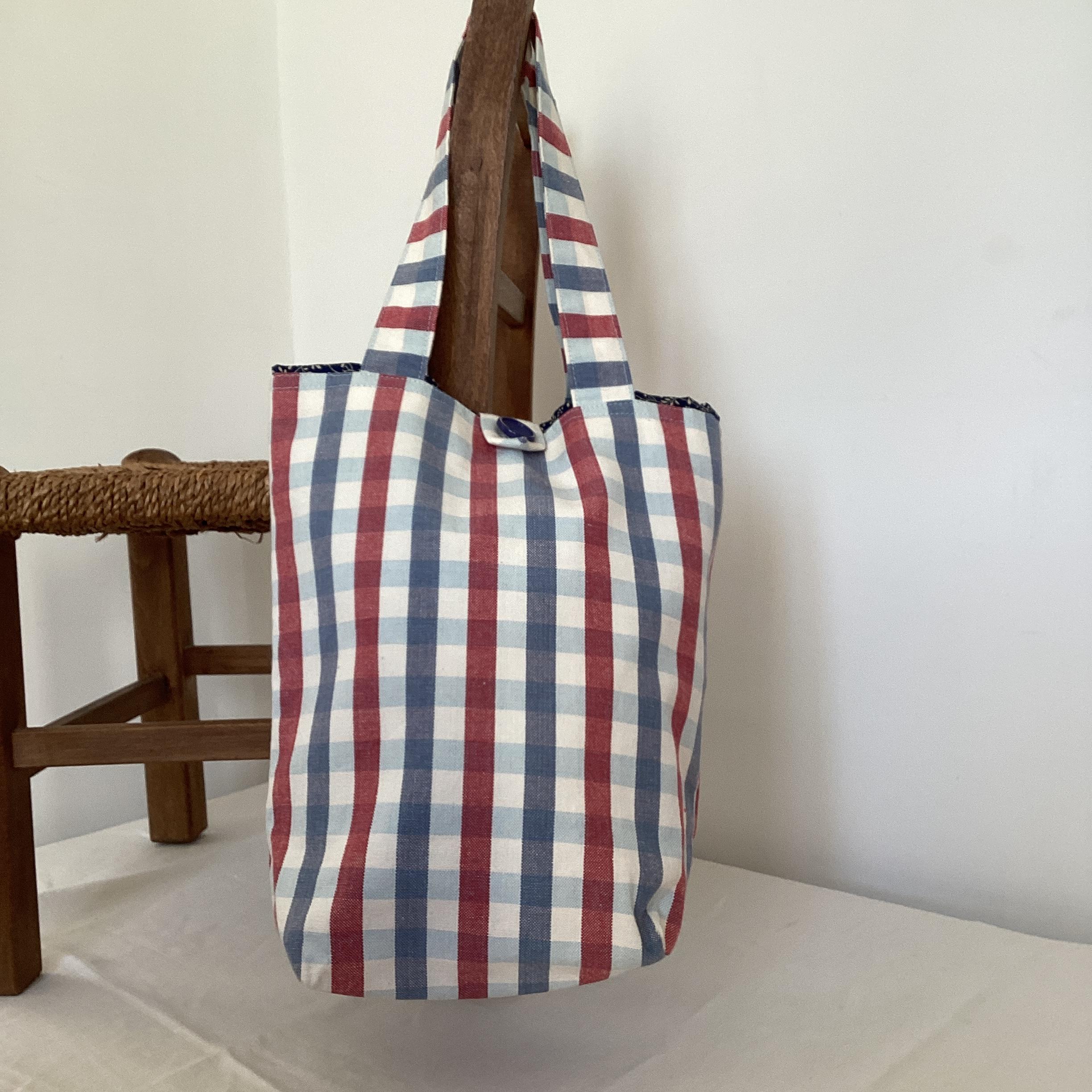 Tote Bag - red and blue check