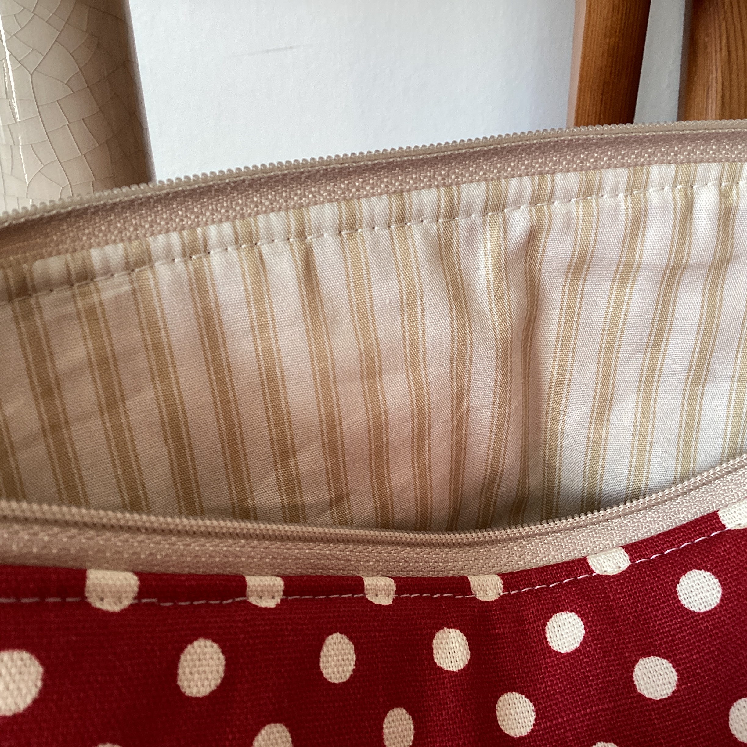 Zipped Pouch - red and white spot