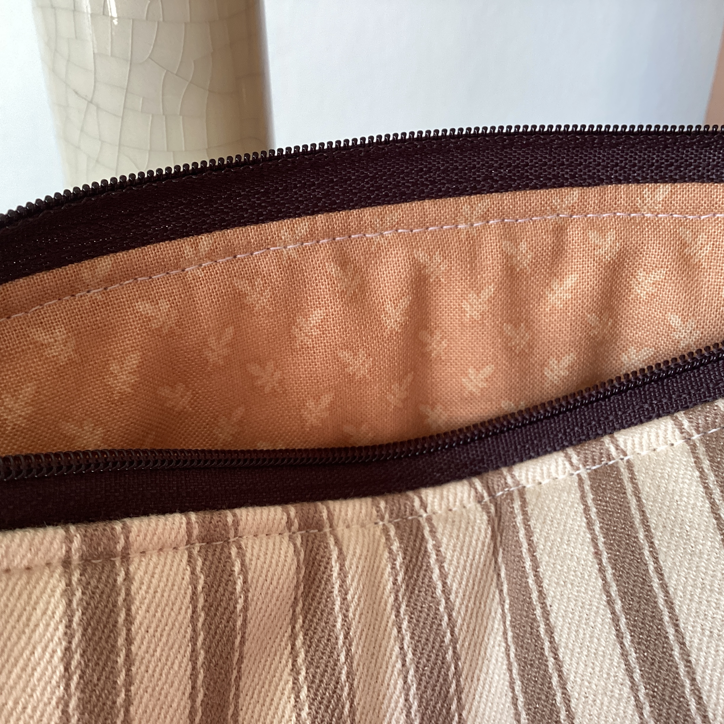 Zipped Pouch - beige and cream stripe