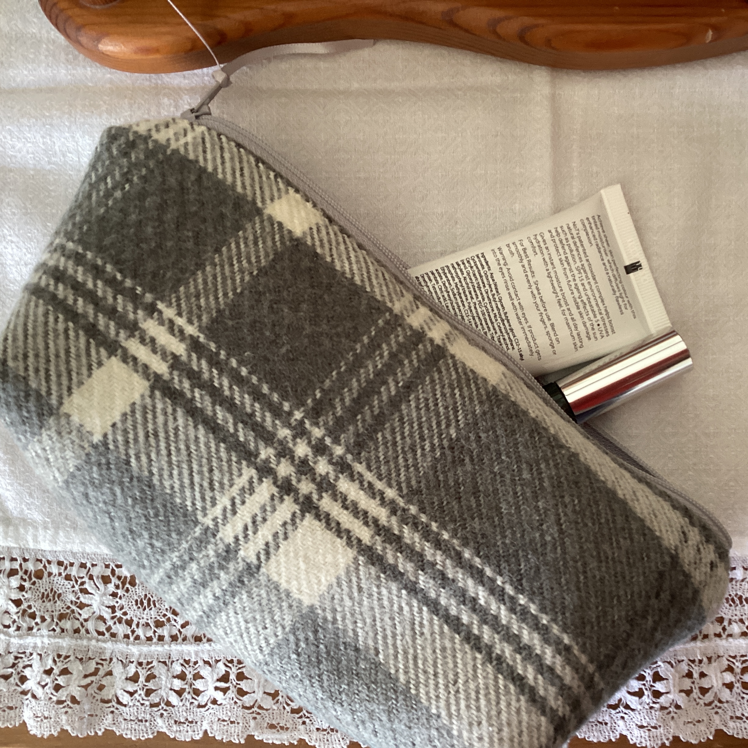 Zipped Pencil Case/Make-up Purse - grey tartan