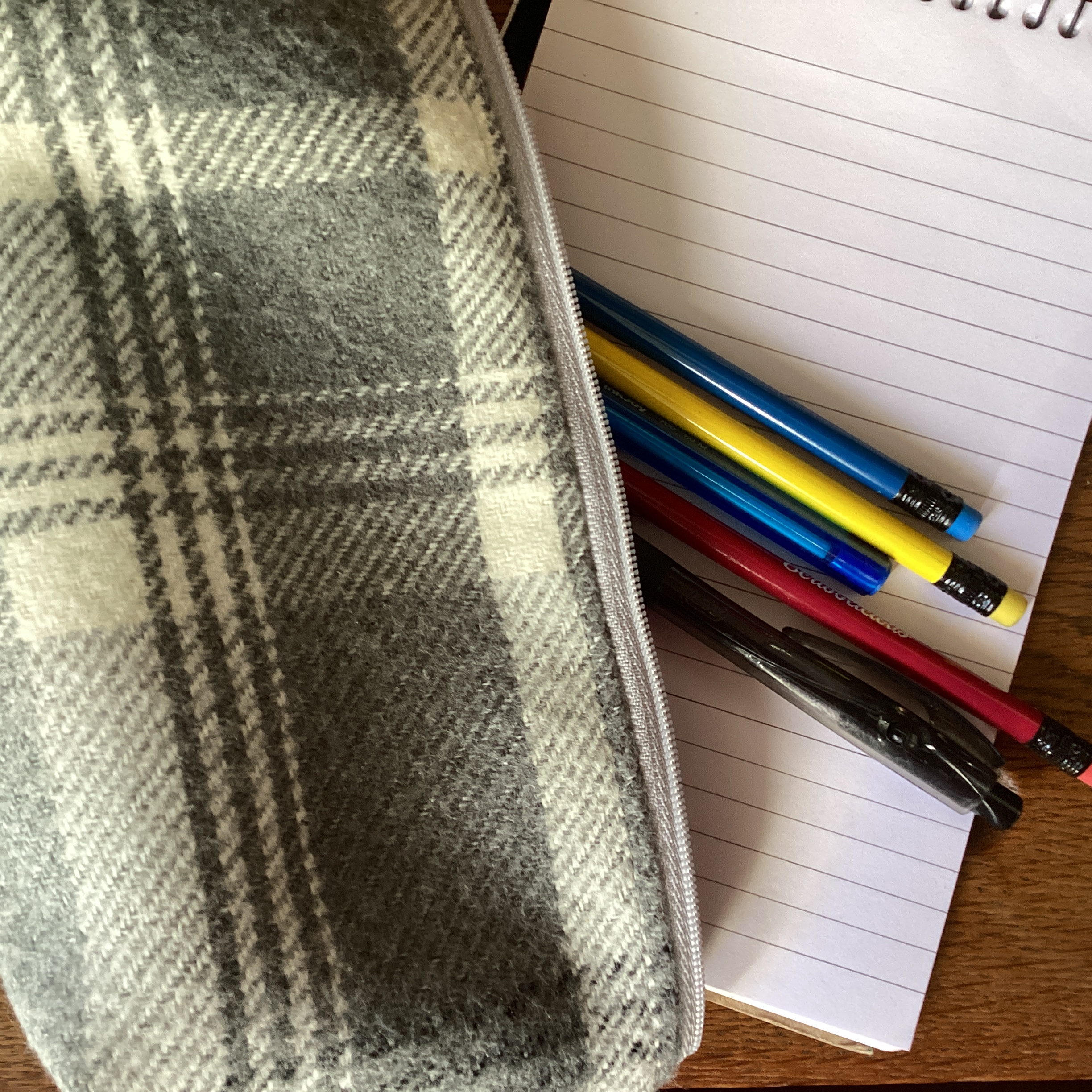 Zipped Pencil Case/Make-up Purse - grey tartan