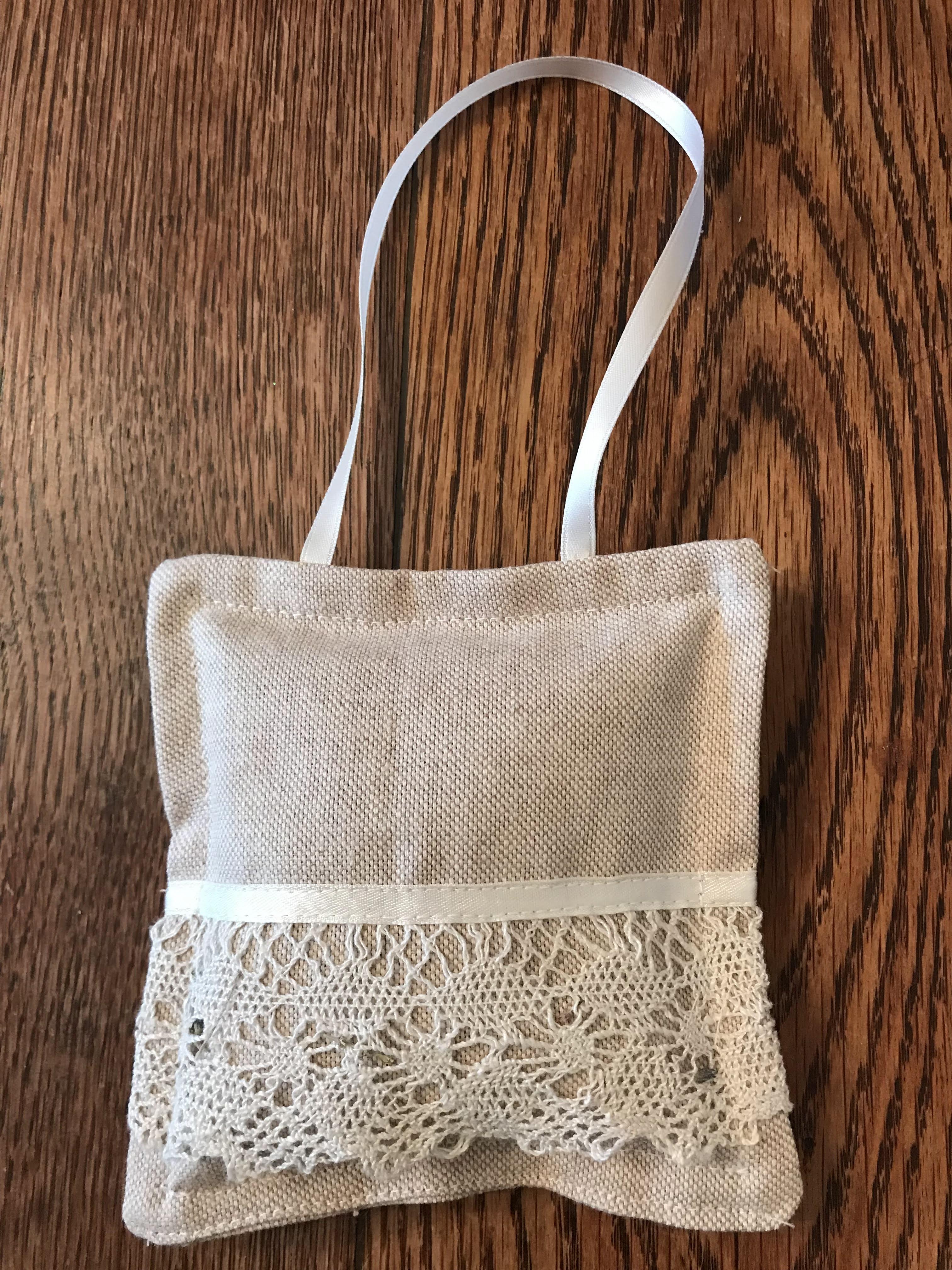 Lavender Bag - lace and cream ribbon