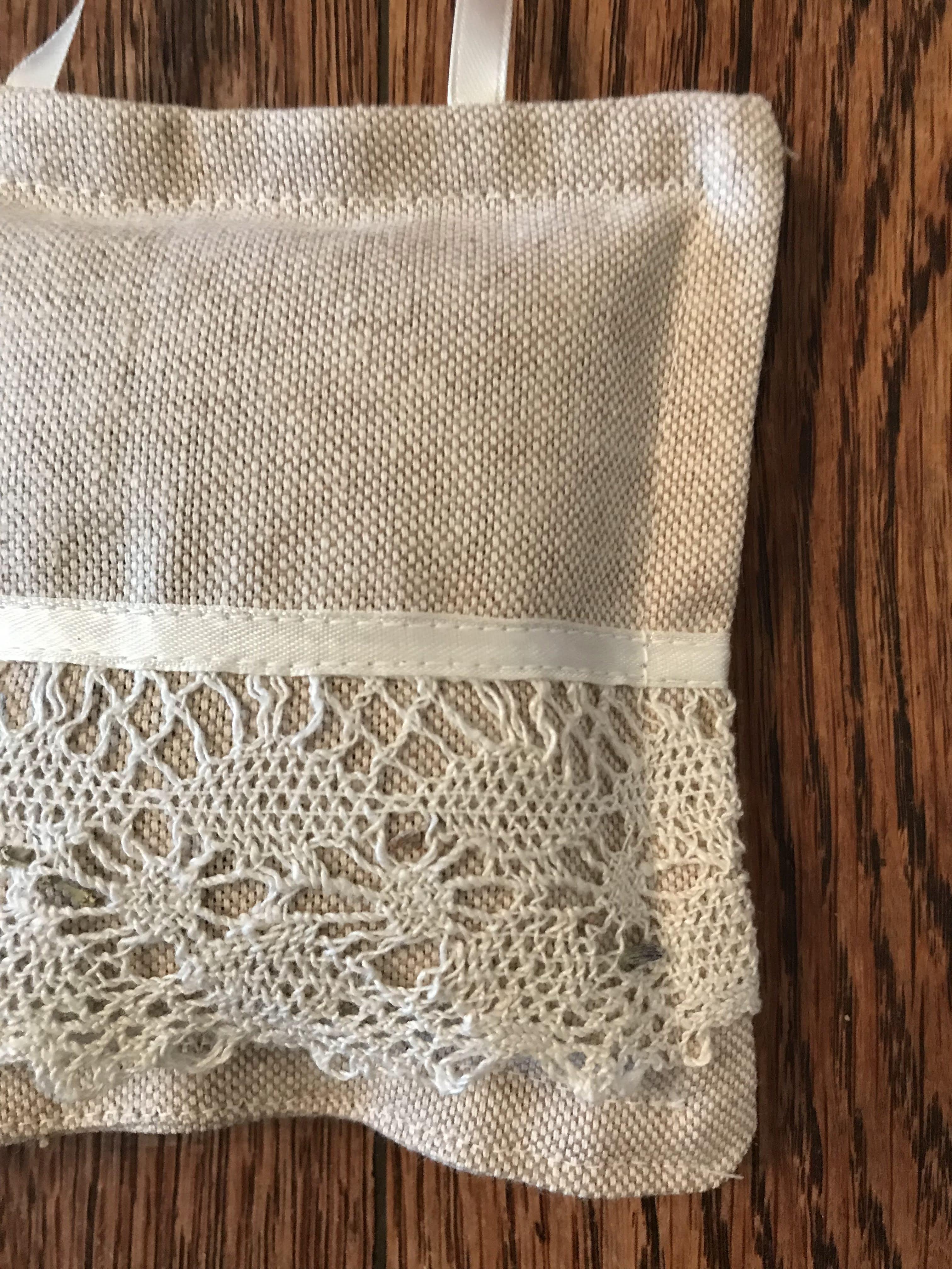Lavender Bag - lace and cream ribbon