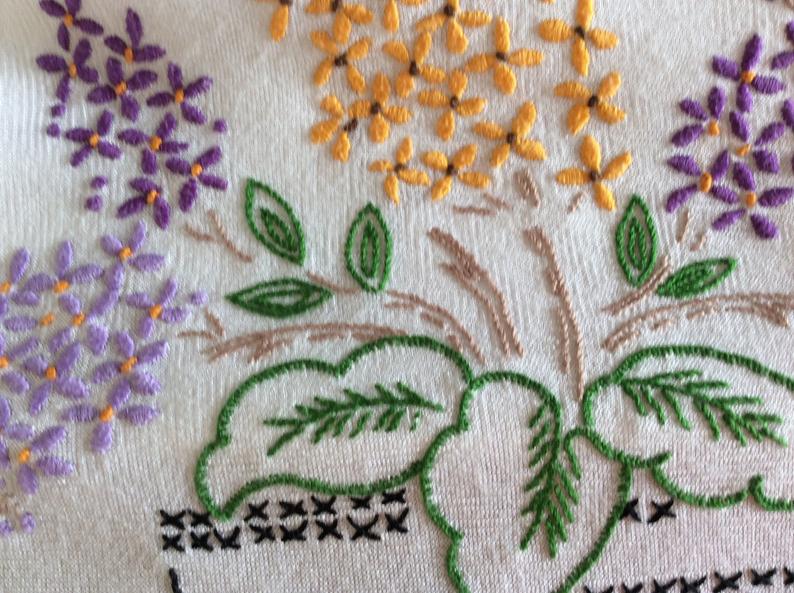 Embroidered Table Cloth -  bowls of flowers