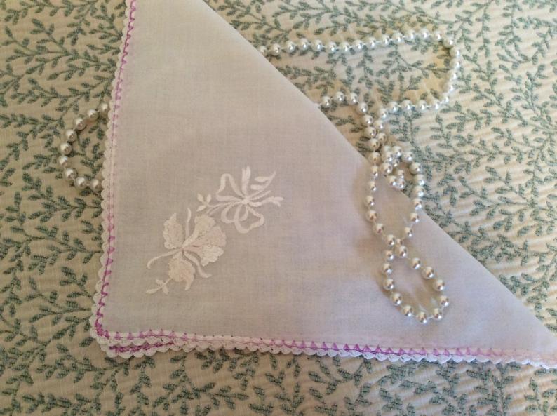 Vintage Handkerchief - purple edge