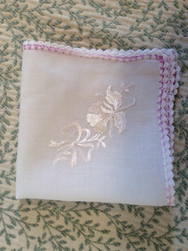 Vintage Handkerchief - purple edge