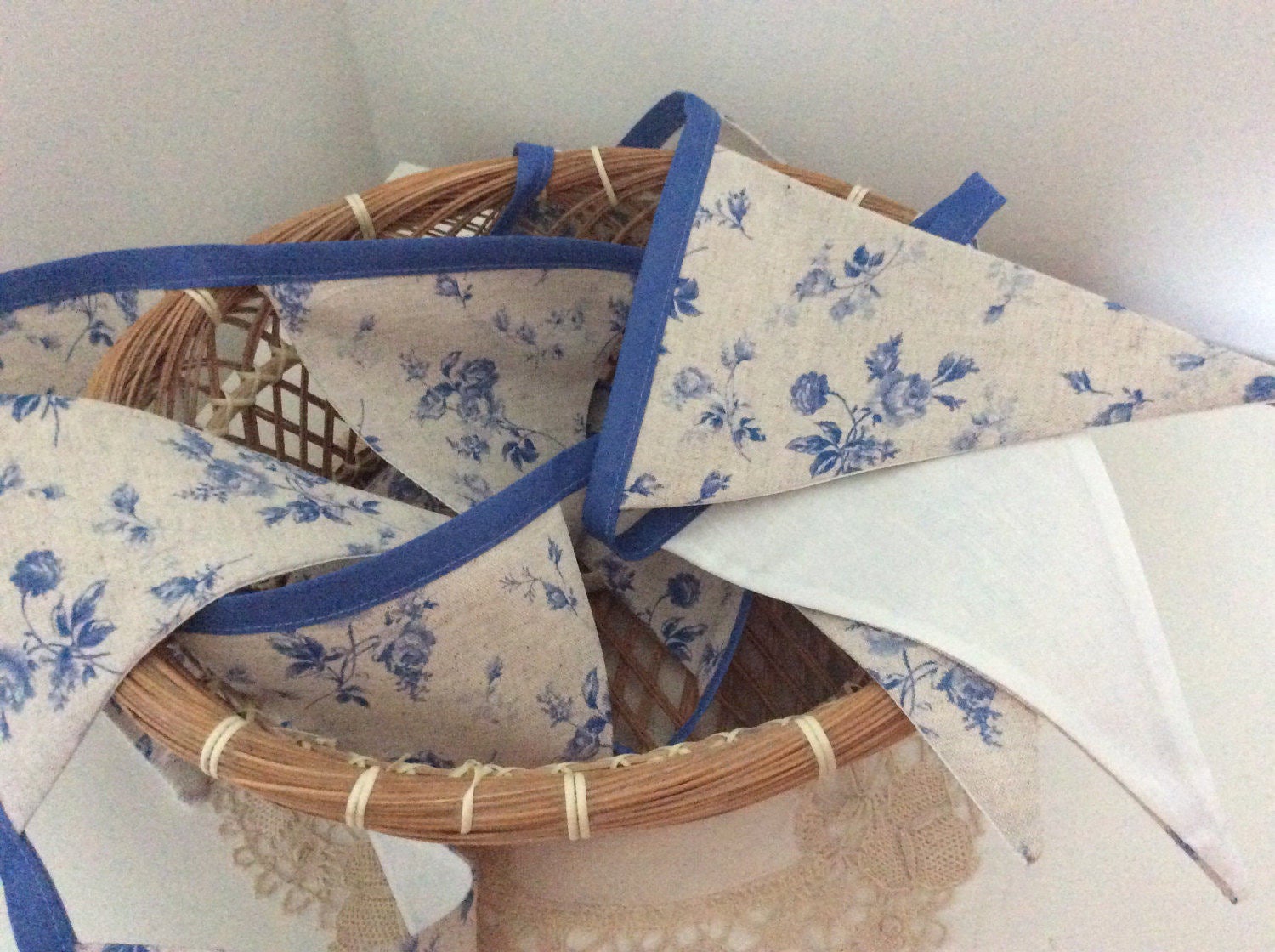 Bunting - linen and blue flowers