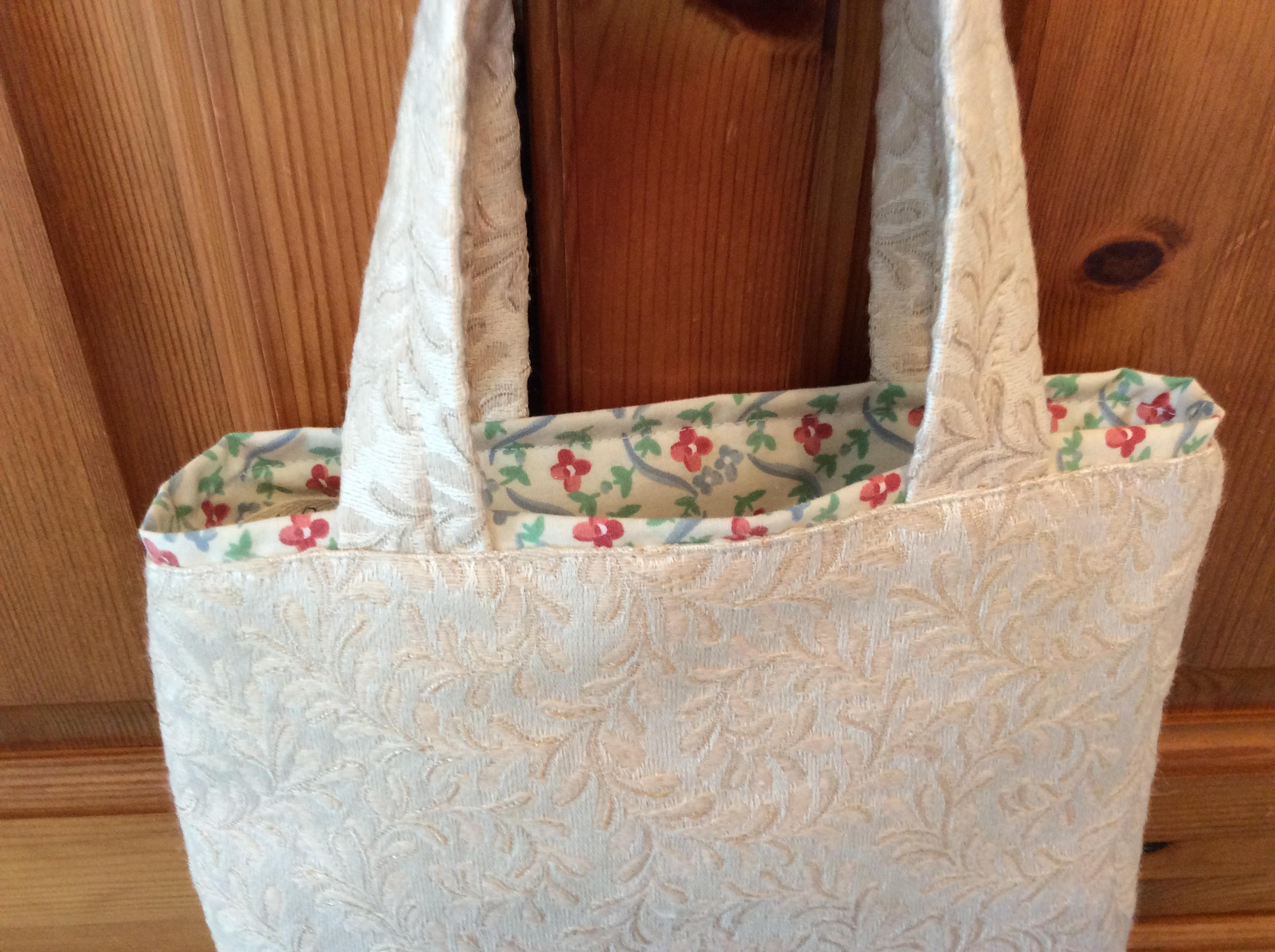 Small Tote Bag - cream and flowers