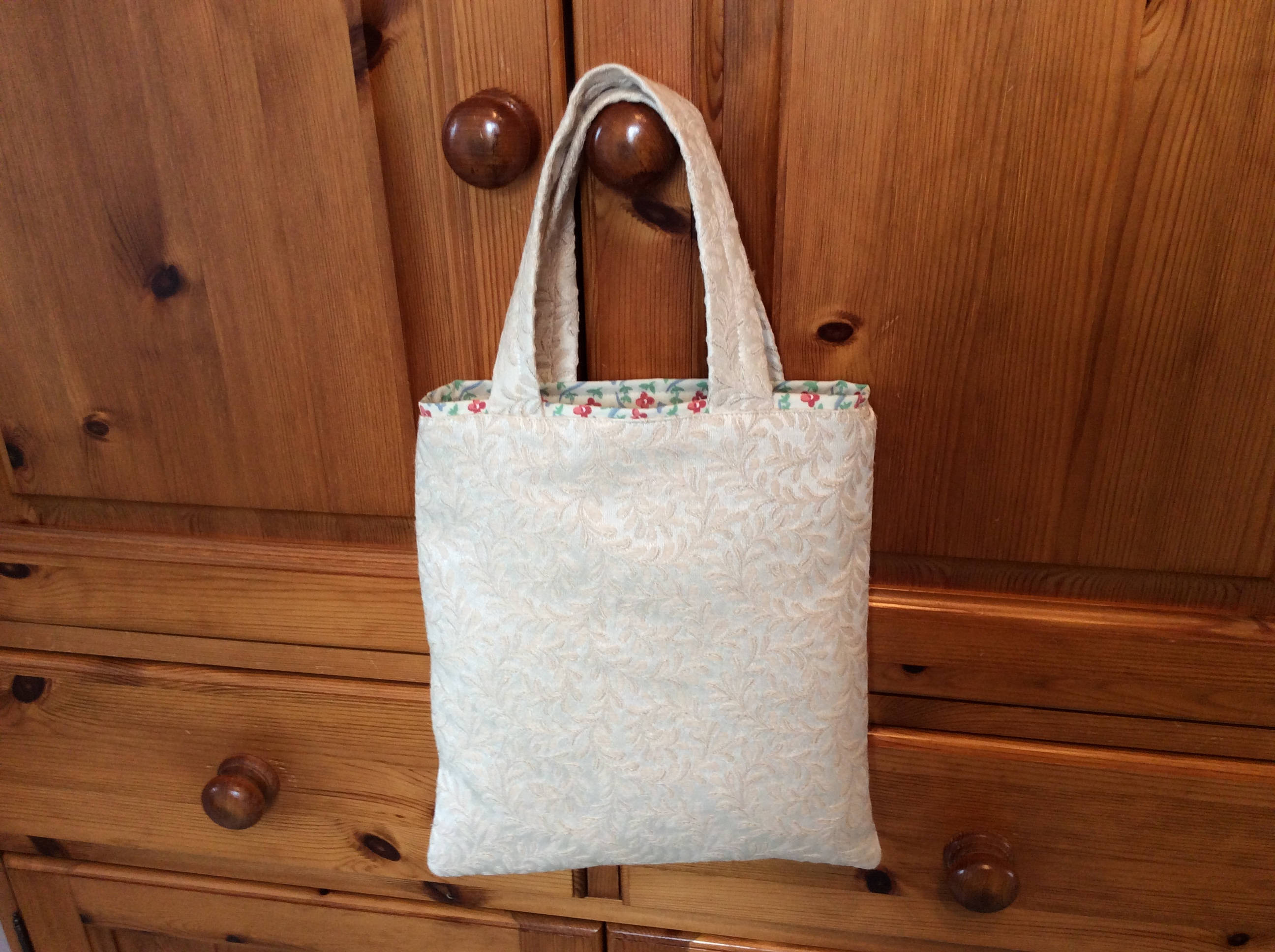 Small Tote Bag - cream and flowers