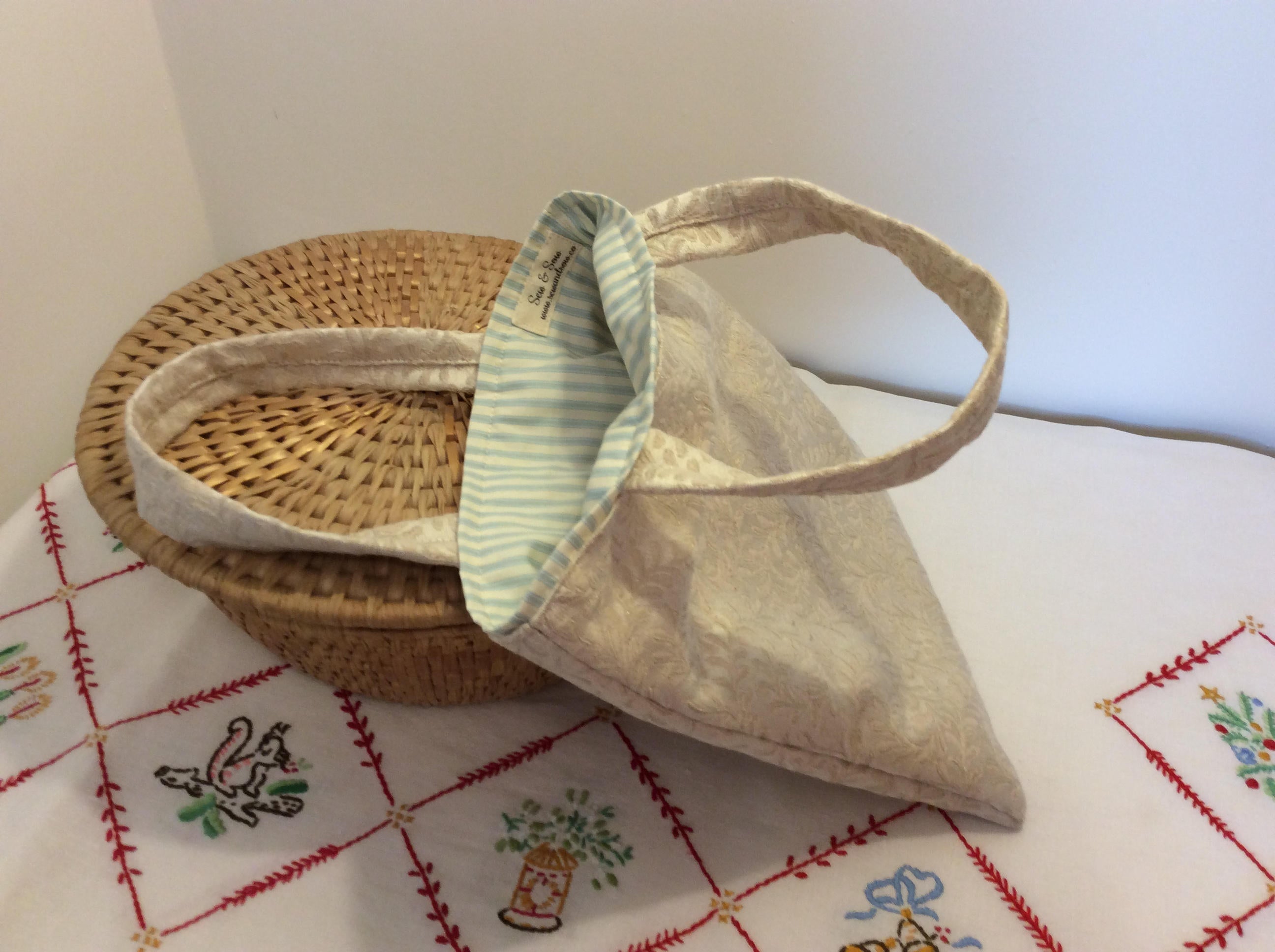 Small Tote Bag - cream and stripe