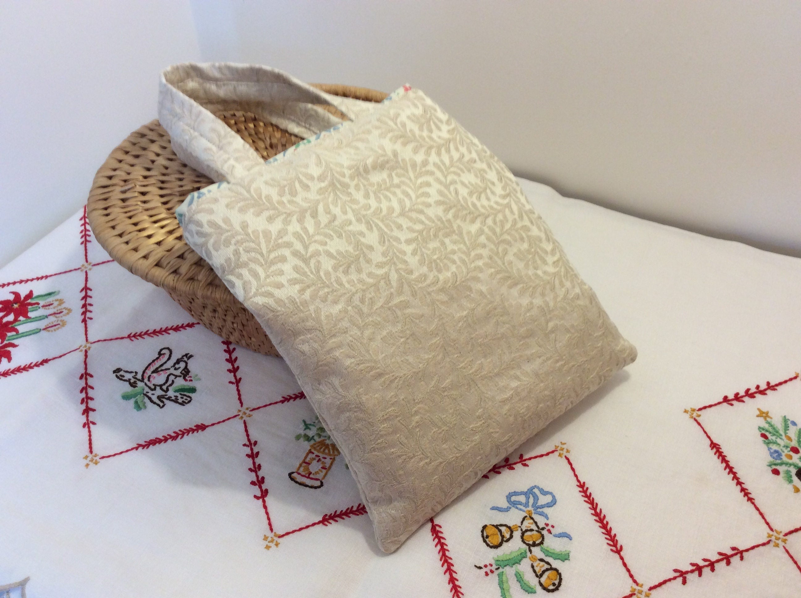 Small Tote Bag - cream and flowers