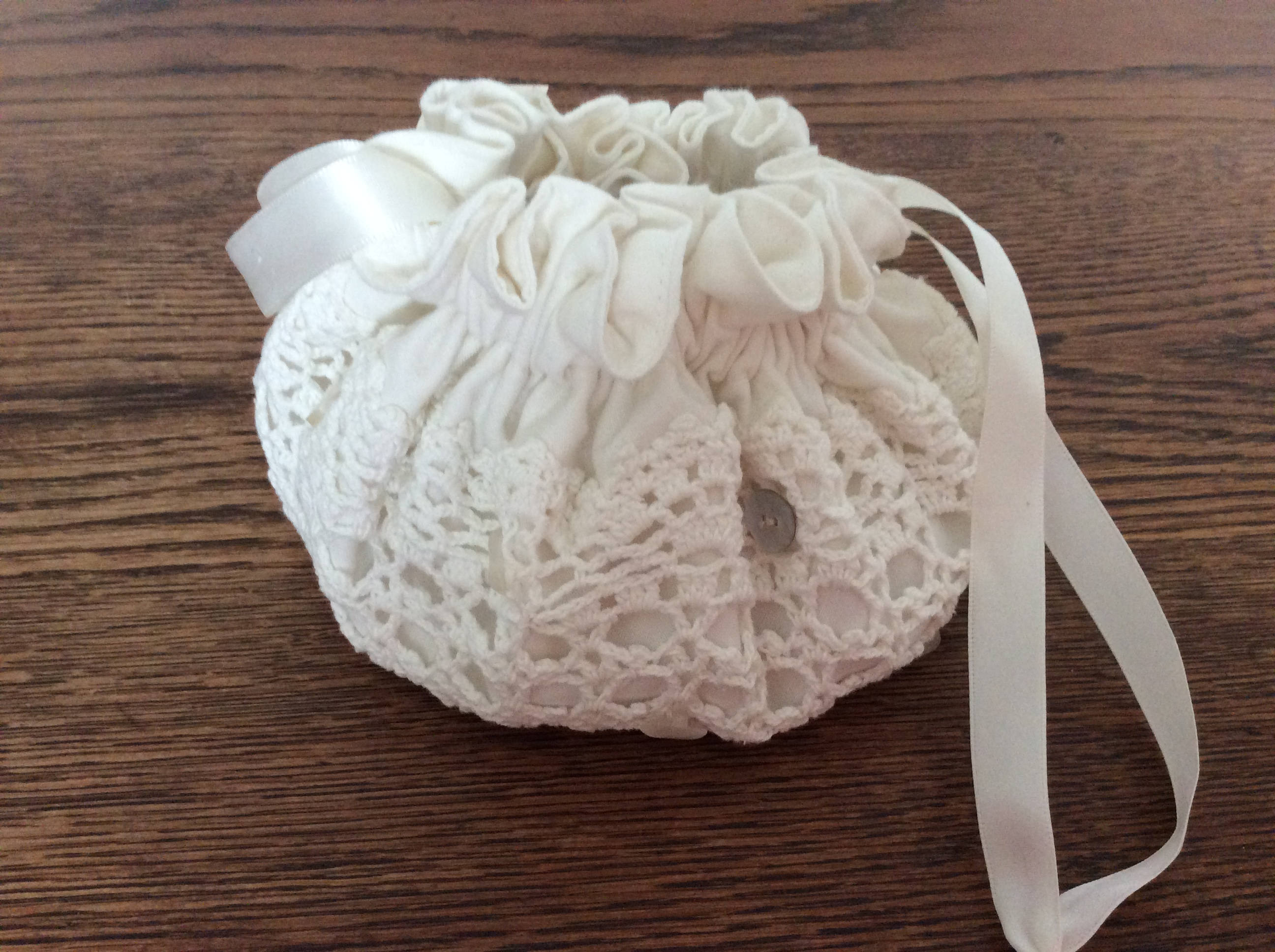Wedding Drawstring Bag - cream doilie