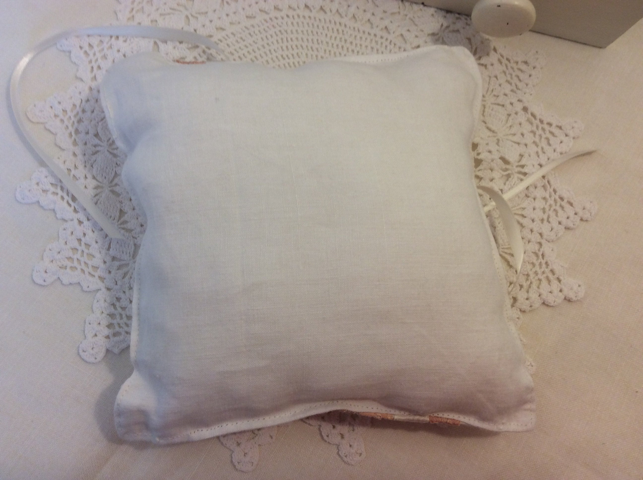 Wedding Pillow - peach lace and ribbons