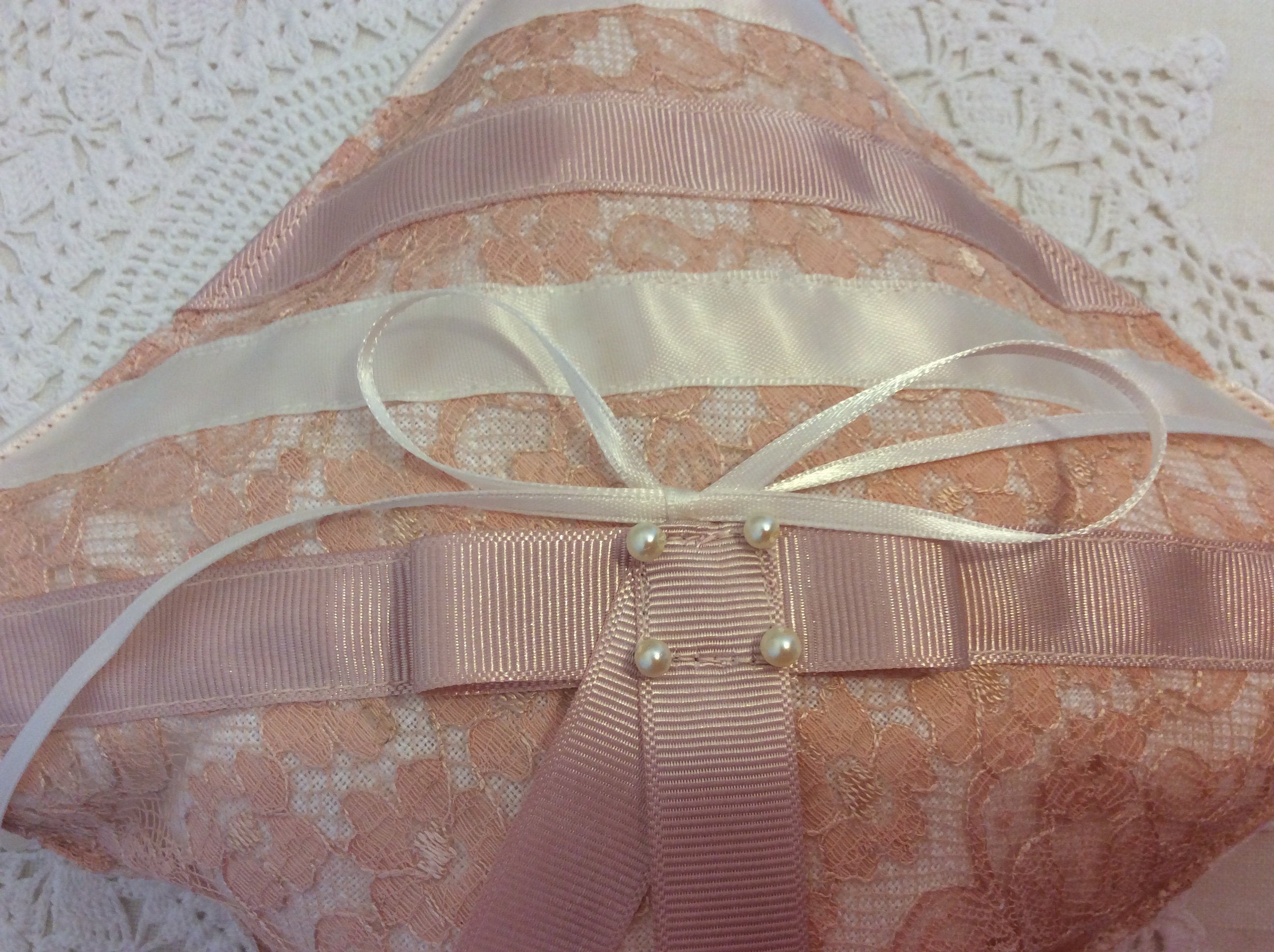 Wedding Pillow - peach lace