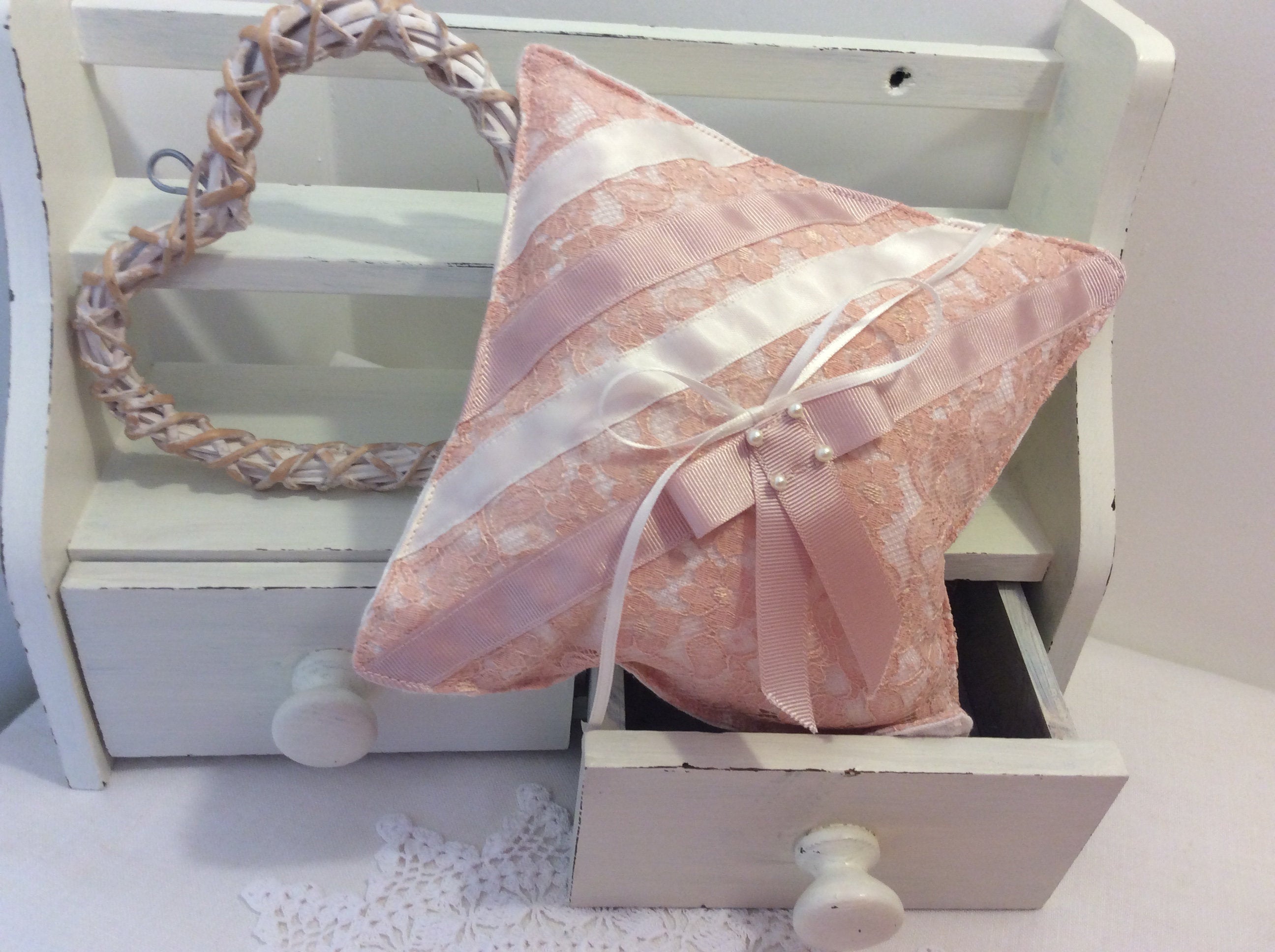Wedding Pillow - peach lace