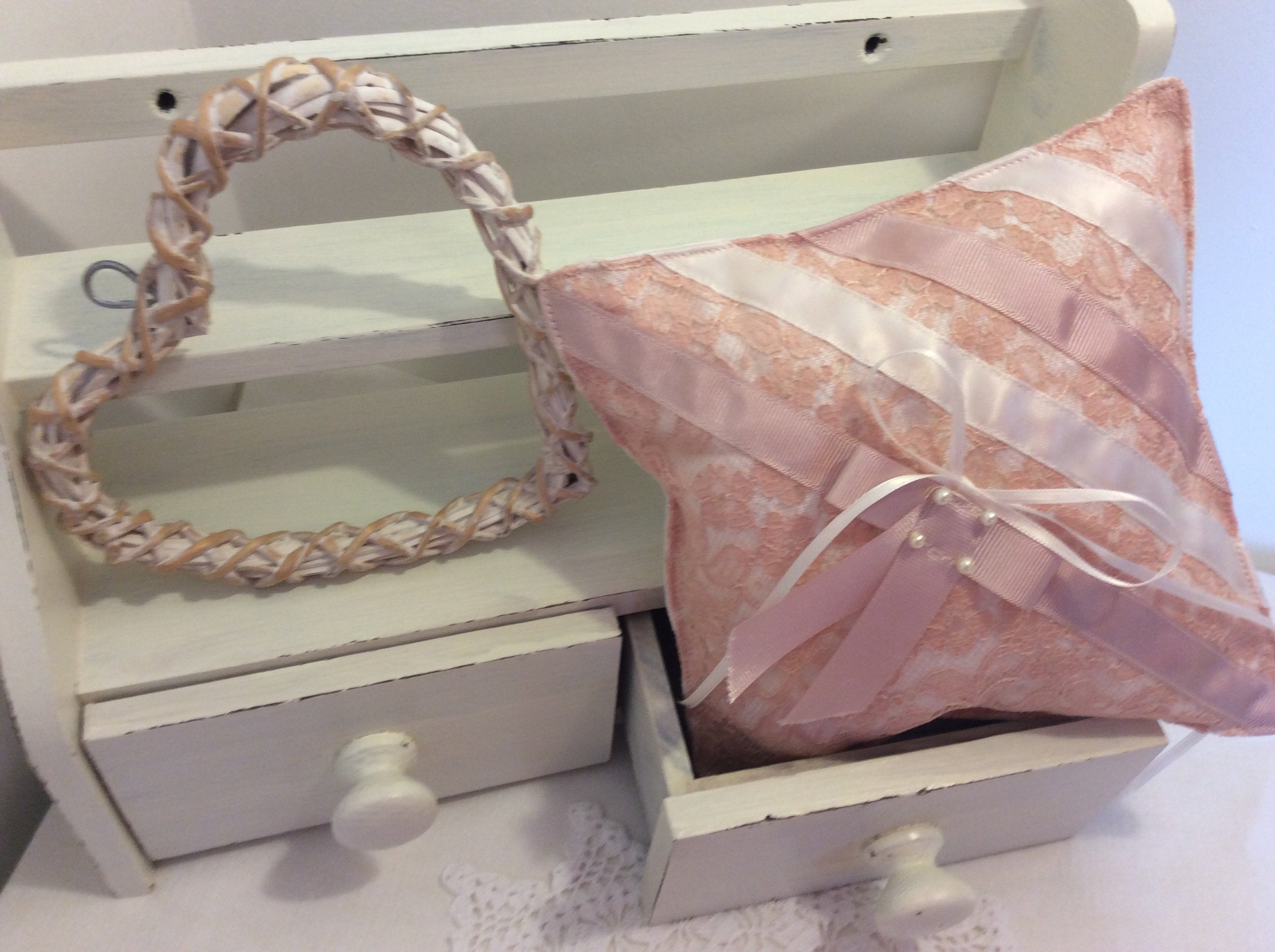 Wedding Pillow - peach lace