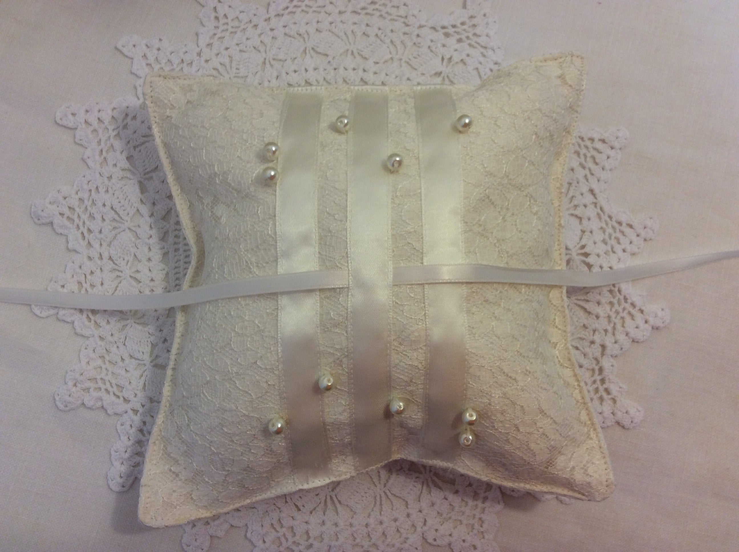 Wedding Pillow - cream lace