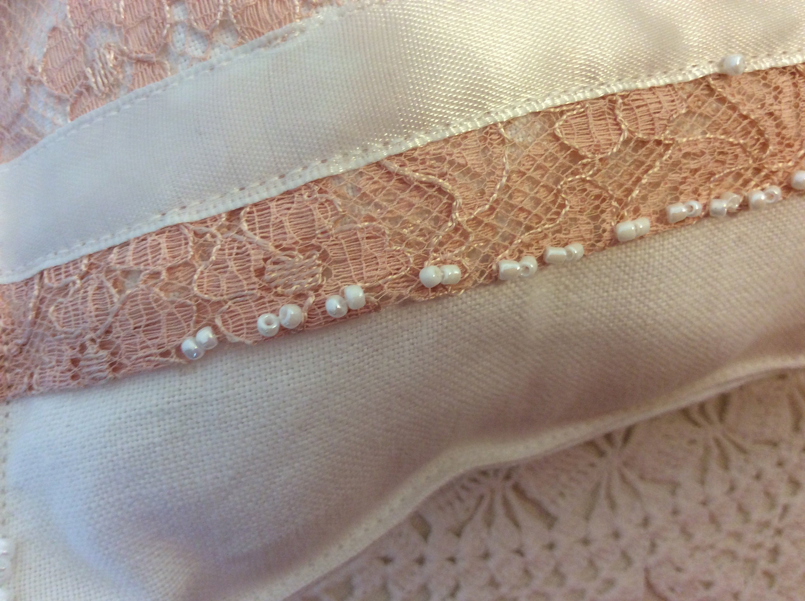 Wedding Pillow - peach lace and ribbons