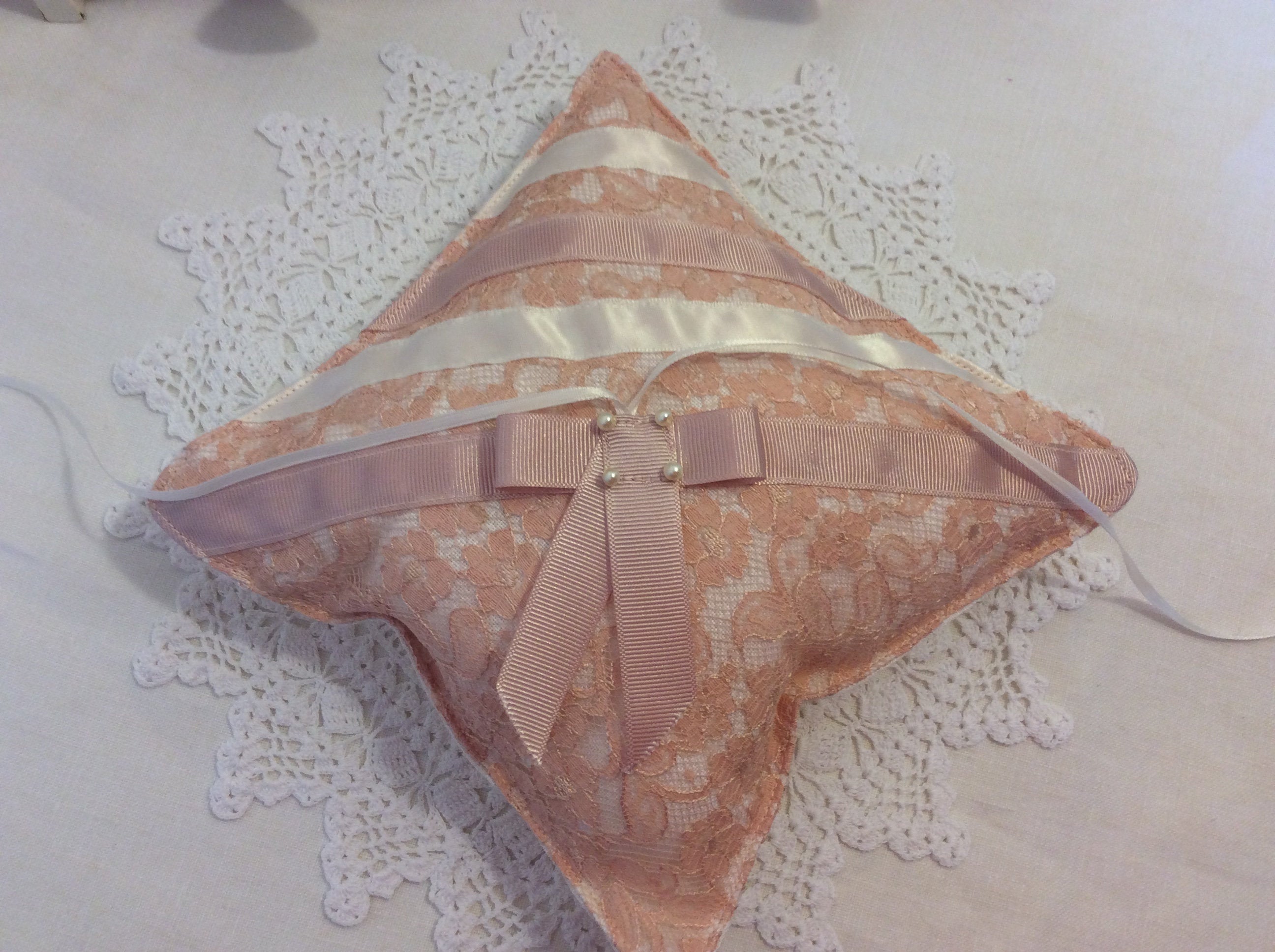 Wedding Pillow - peach lace