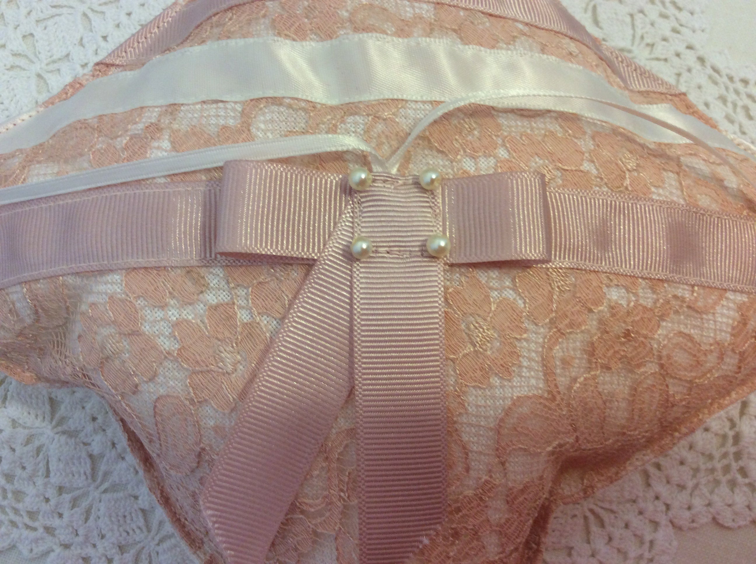 Wedding Pillow - peach lace