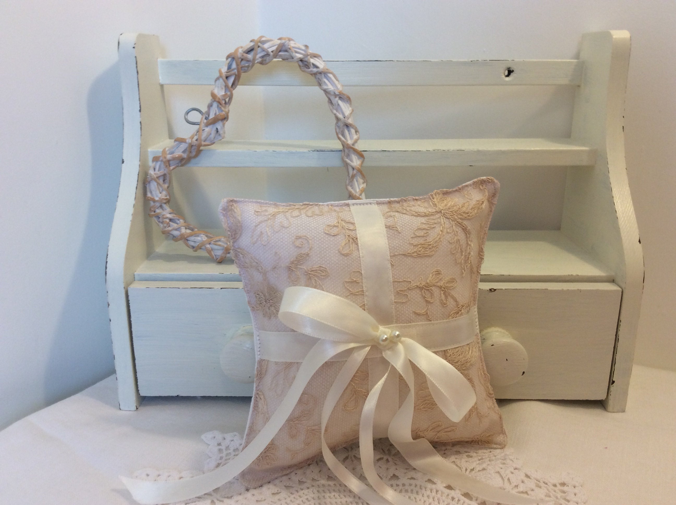 Wedding Pillow - gold lace